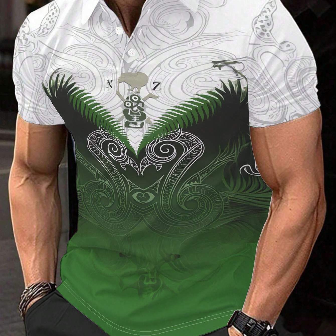TEMU Men's Short Sleeve Shirt - Flat Design - Textured-free - New Zealand Maori , Fashionable Minimalist Short Sleeve, Button-up, Casual Collared