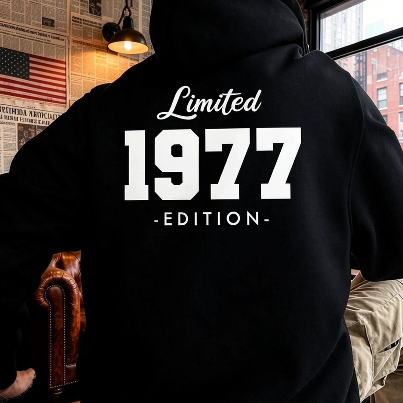 Image of 1977 Edition, Retro 1977 Birthday Hoodie, Unisex Graphic Hooded Sweatshirt, Long Sleeve Pullover, Vintage Casual Streetwear, Relaxed For Fall Winter, Daily Wear, Travel And , 360g