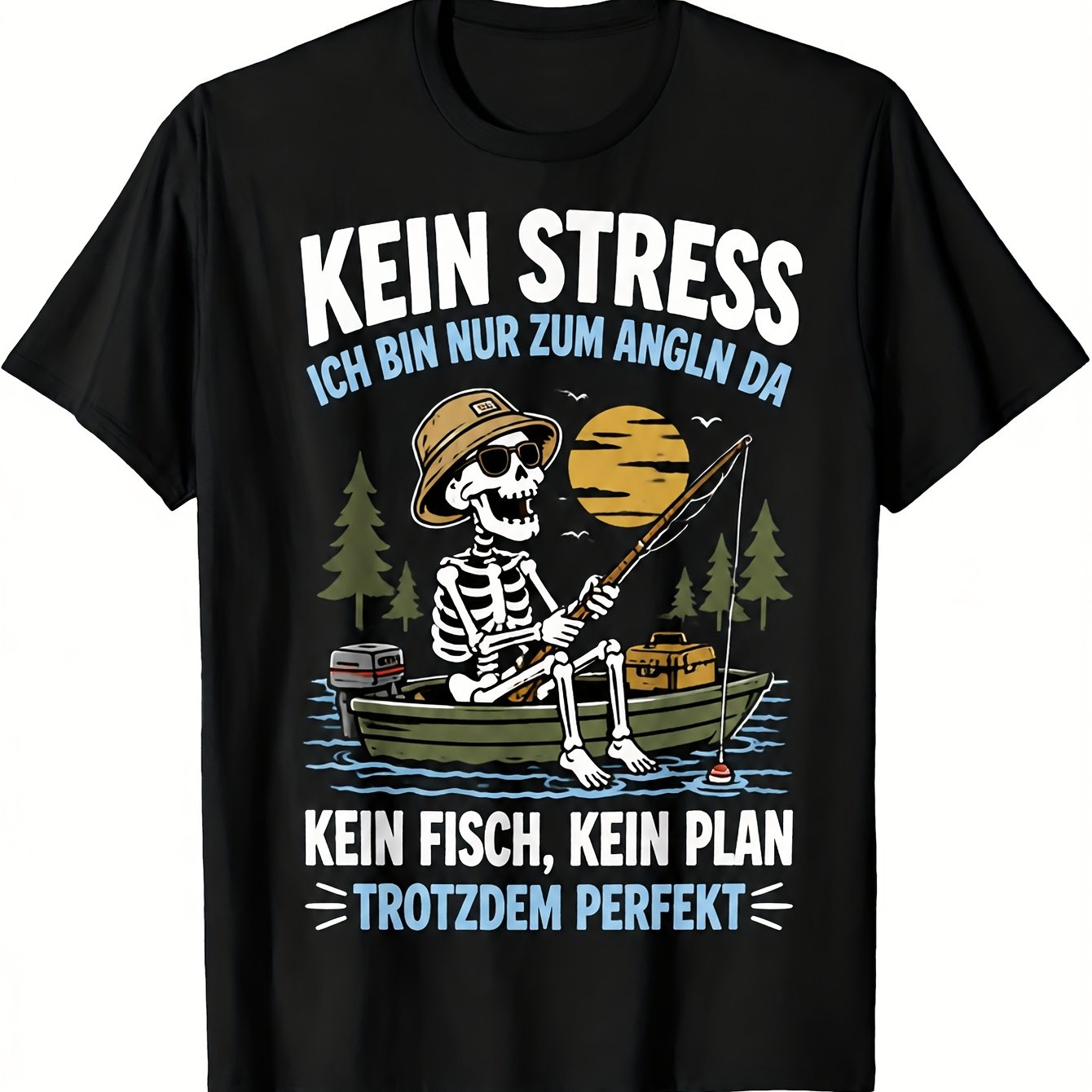 Image of Plus Size Men' Fishing Graphic T-shirt, Vintage Style Casual Outdoor Daily Wear Tee