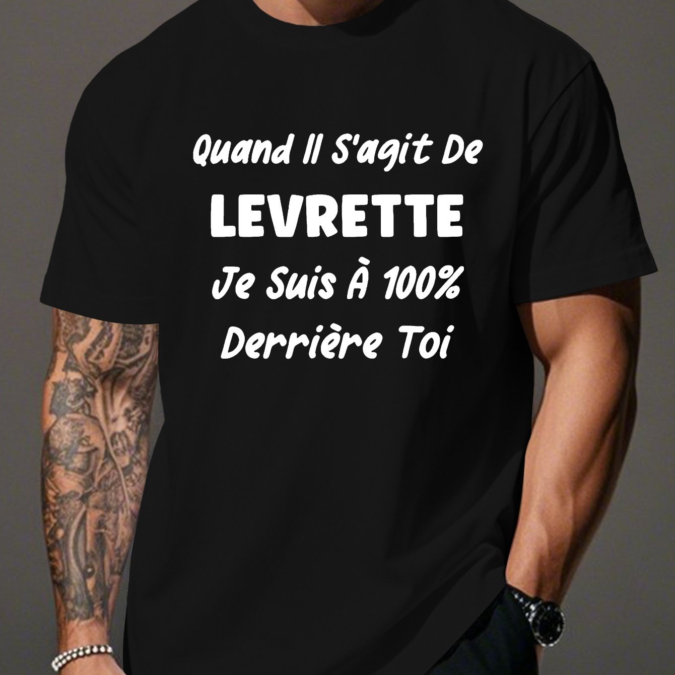 TEMU T-shirt humoristique français grande taille pour homme - Haut décontracté à manches courtes avec blanc accrocheur, vêtement d'été pour homme