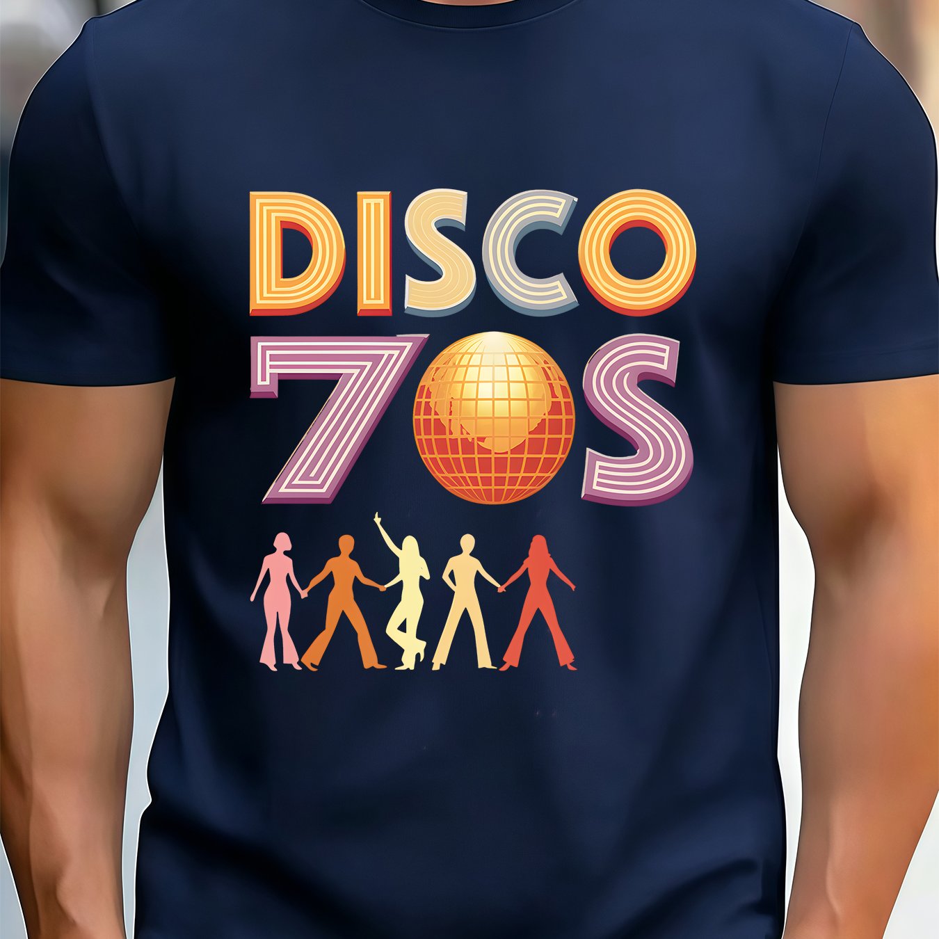 TEMU Men's Disco 70s Graphic T-shirt - Retro Vibe, Soft And Breathable, 100% Polyester Fiber, Printed Design, Crew Neck, Short Sleeve Summer, Perfect