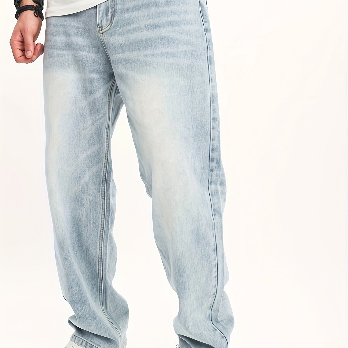 Image of Men's Plus Size Casual Denim Jeans - Loose Fit, Style, Machine Washable, Plus Size