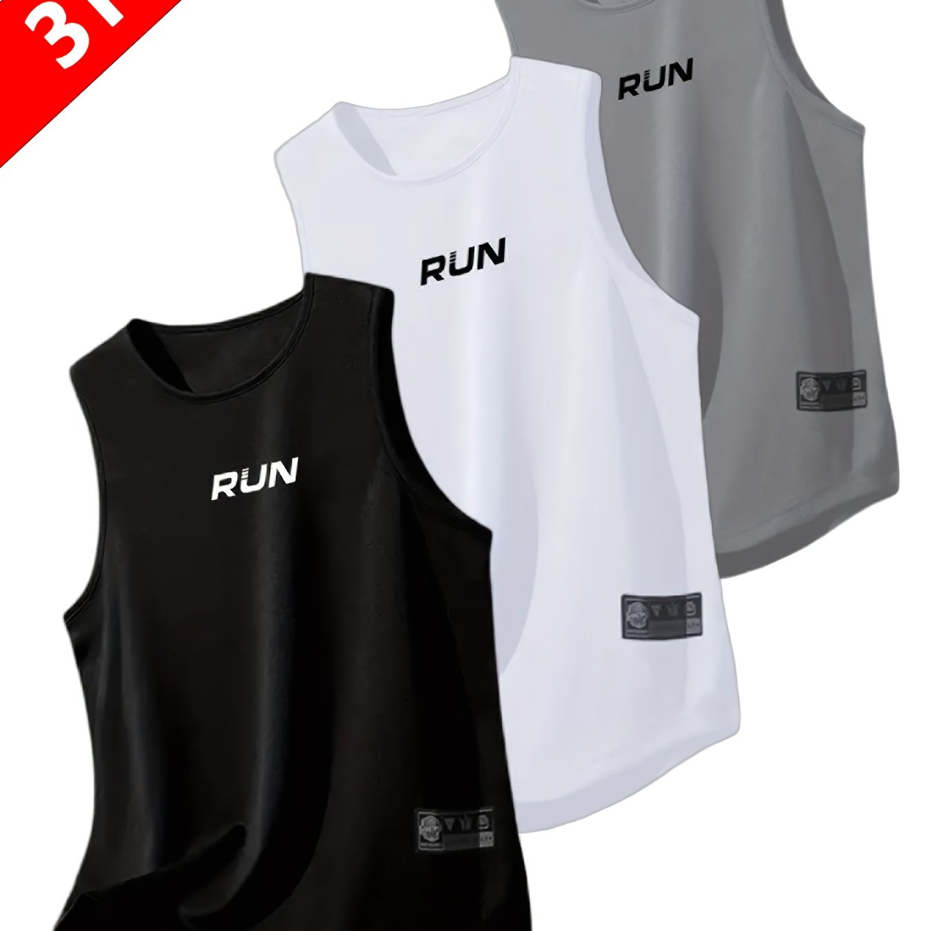 E-shop 3-teiliges Herren Quick-Drying Atmungsaktives Sport Tank Top Ärmelloses Fitness Shirt, Atmungsaktiv, Feuchtigkeitstransportierend, Geometrisches