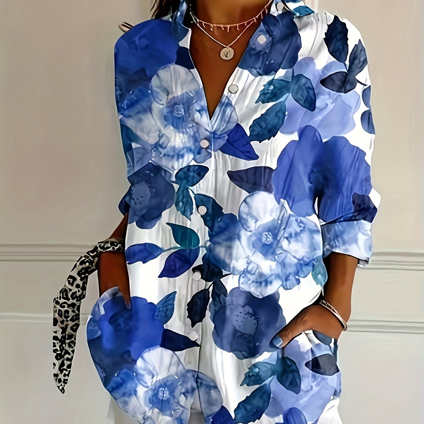 Plus Size - Plus Size - Size Printed Long Sleeve Casual Shirt