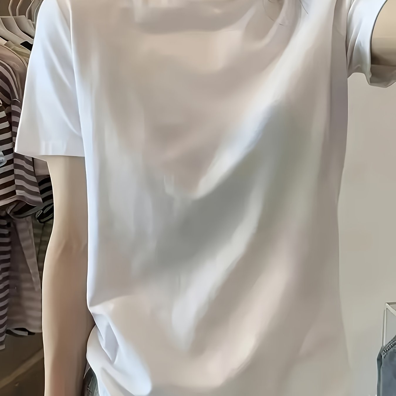 TEMU White T-shirt Women's Summer Short Sleeve Off-shoulder 2025 Slim Round Neck Short Top With Camisole