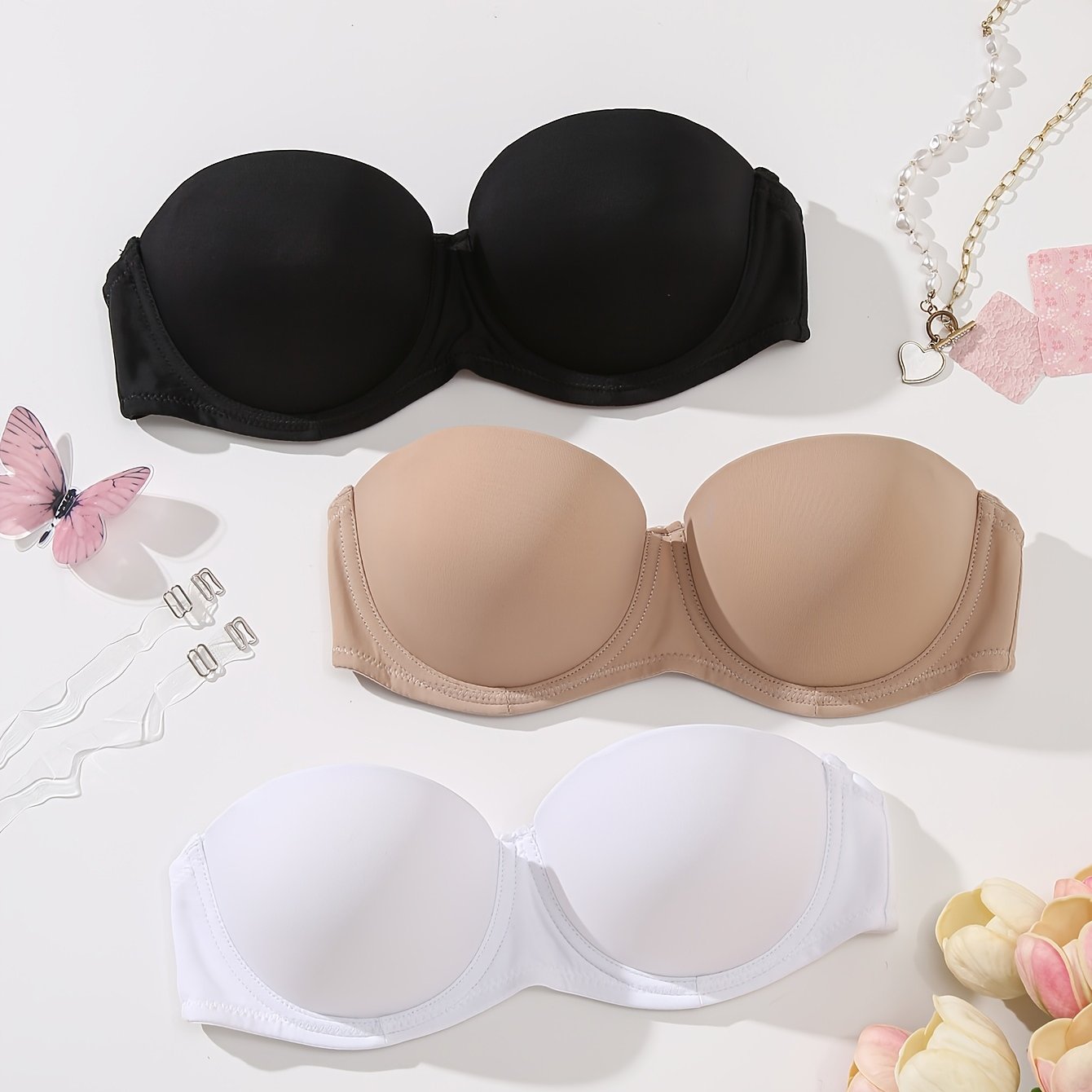 E-shop Glänzende Damen Dessous, Sexy Push-Up enger, abnehmbarer Träger, halber Becher, bequemer BH 3-teiliges Set