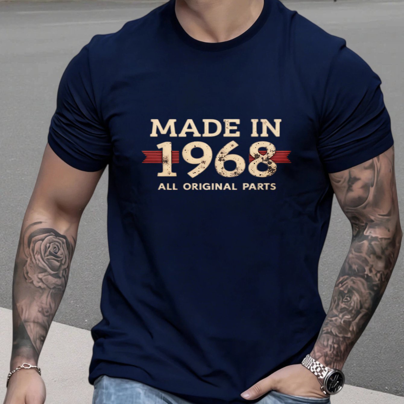 TEMU Polyester Summer Men's T-shirt Made In 1968 Parts Vintage Design For Everyday Wear