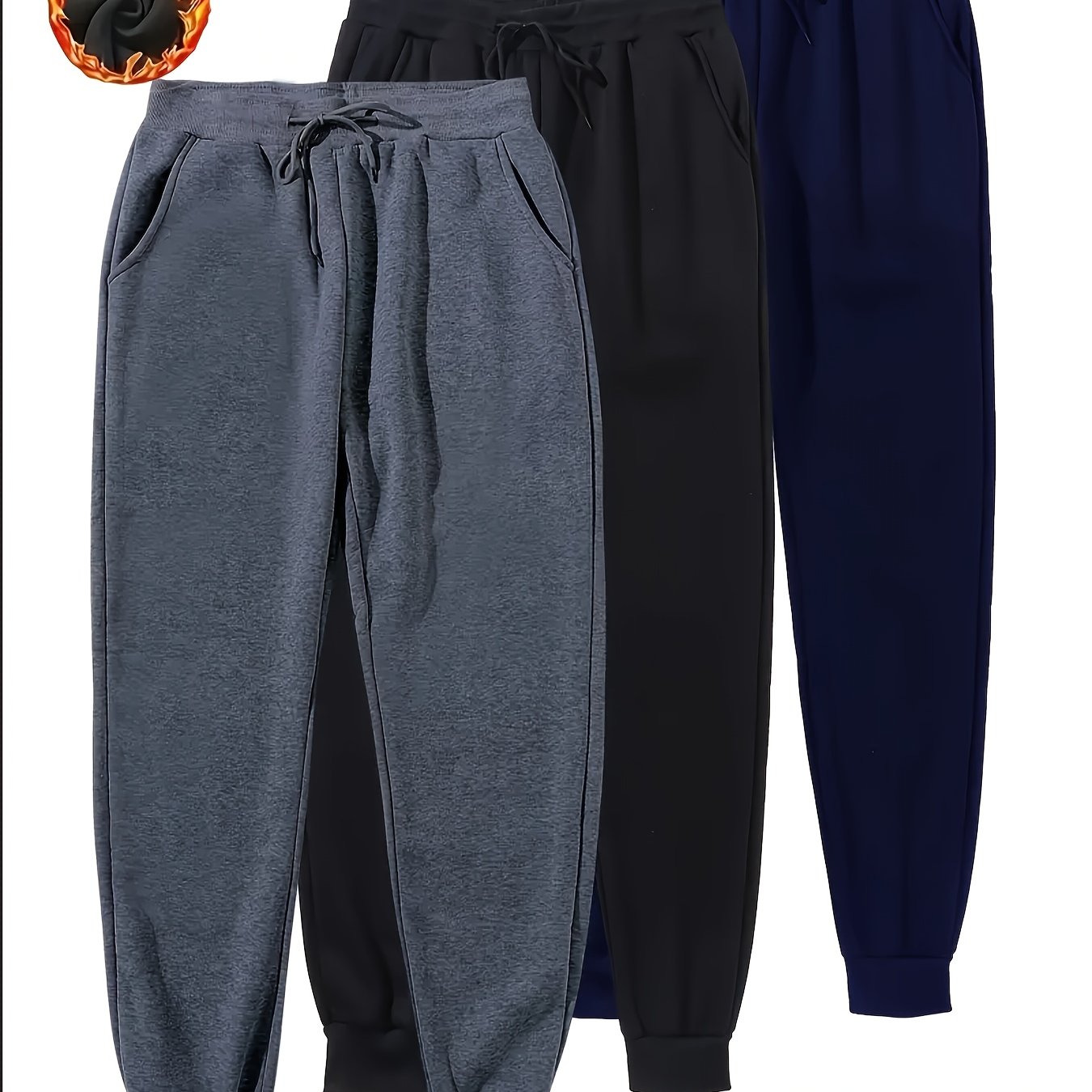 TEMU Pantalones jogger casuales para hombre, juego de 3 piezas - Diseño de color liso, cintura con cordón, bolsillos, tejido de punto, actividades al