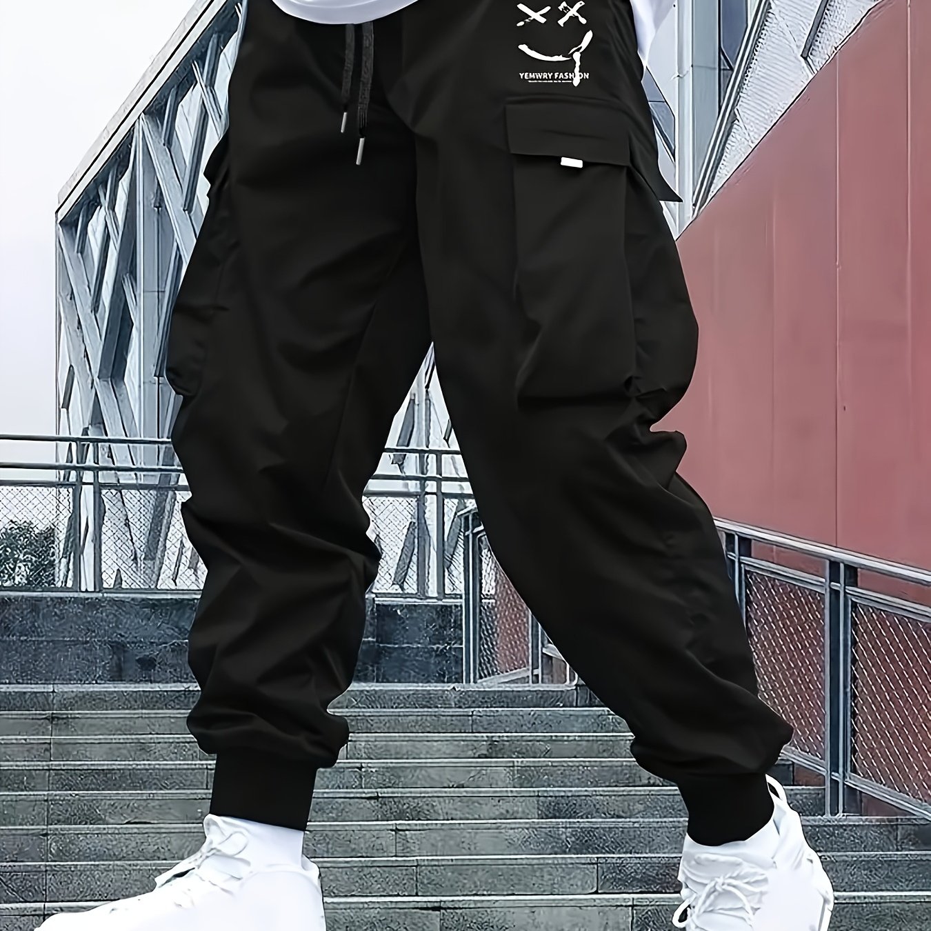 TEMU Gengyuanshi Men's Casual Cargo Pants - Olive Green, Non-stretch Fabric, Regular Fit, With Pockets, Long Length, Daily & Casual Wear