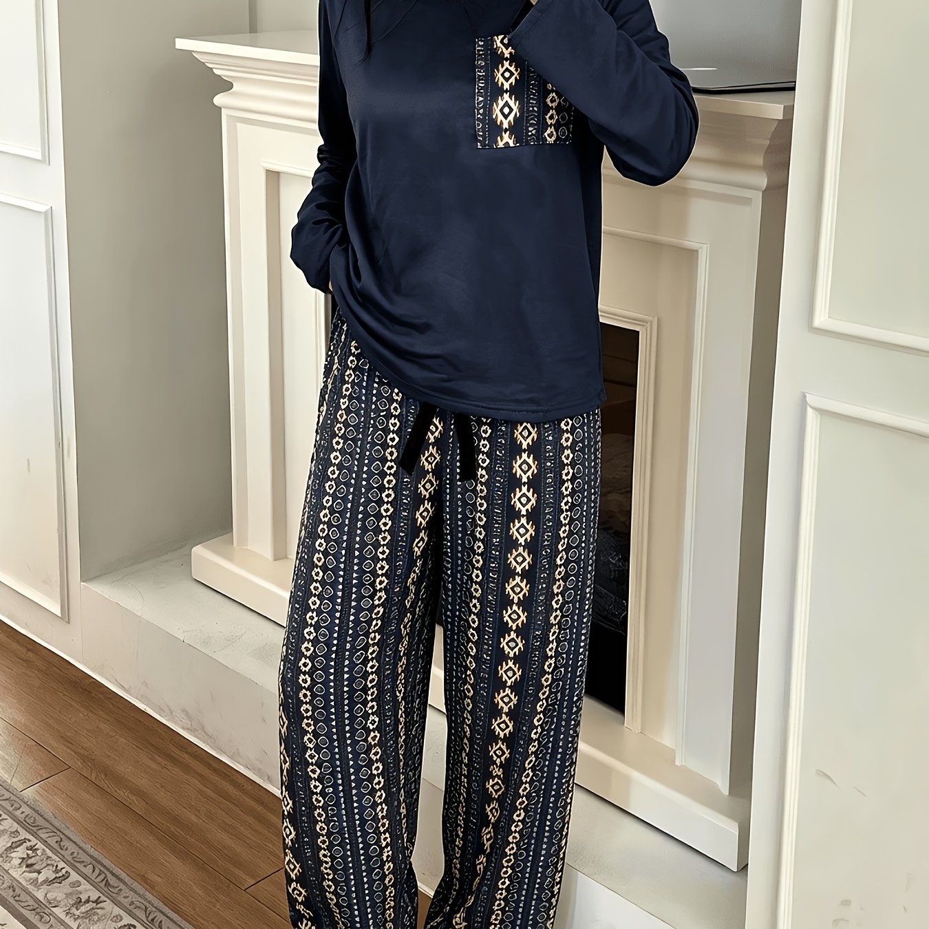 TEMU Ensemble de pyjama pour femmes avec haut à manches longues et pantalon, doux et confortable, facile à en automne et en hiver