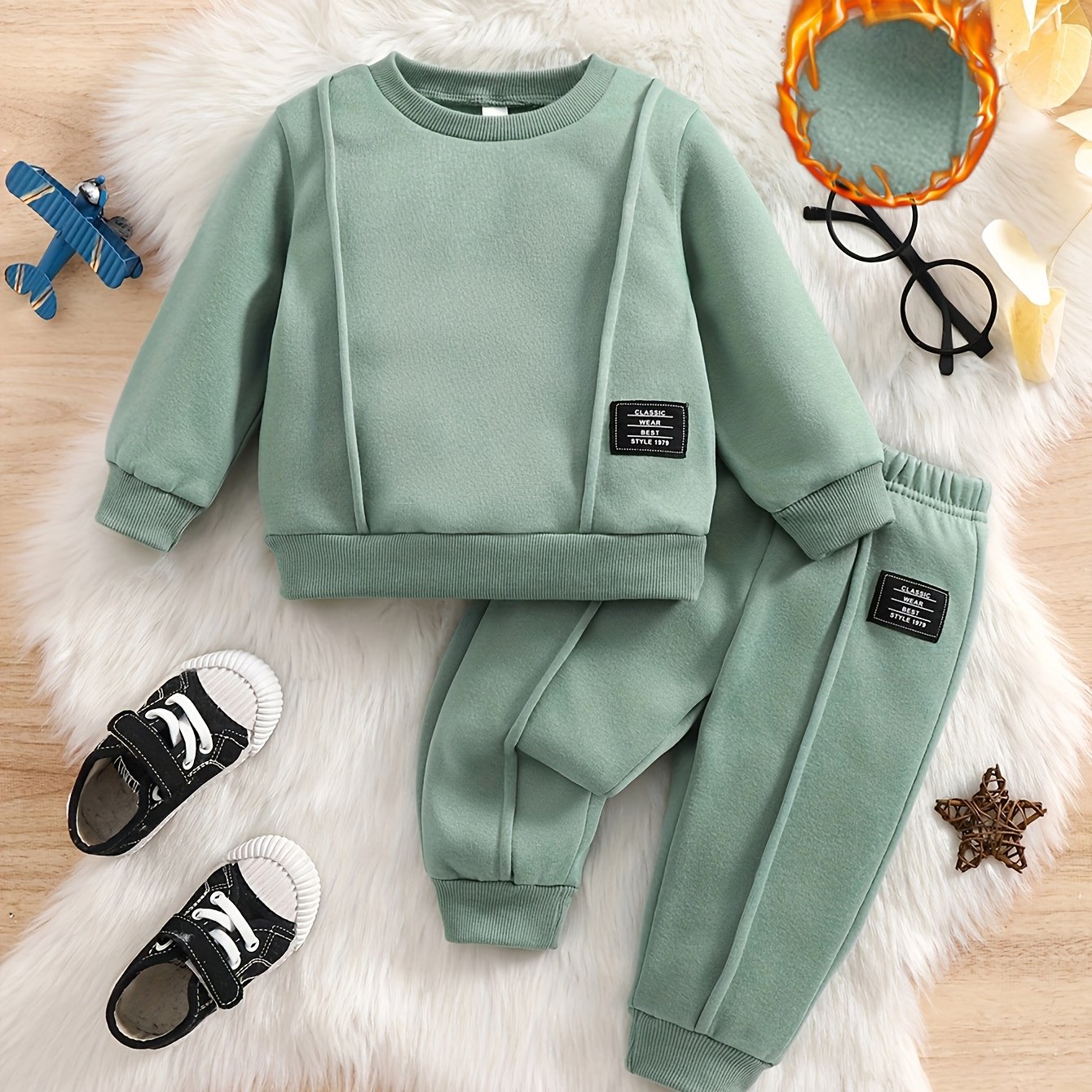 0-3 Years Old 2pcs Baby Boy Long-sleeved Sweatshirt Set Autumn And Winter New Casual Two-piece Optional, For Outdoor