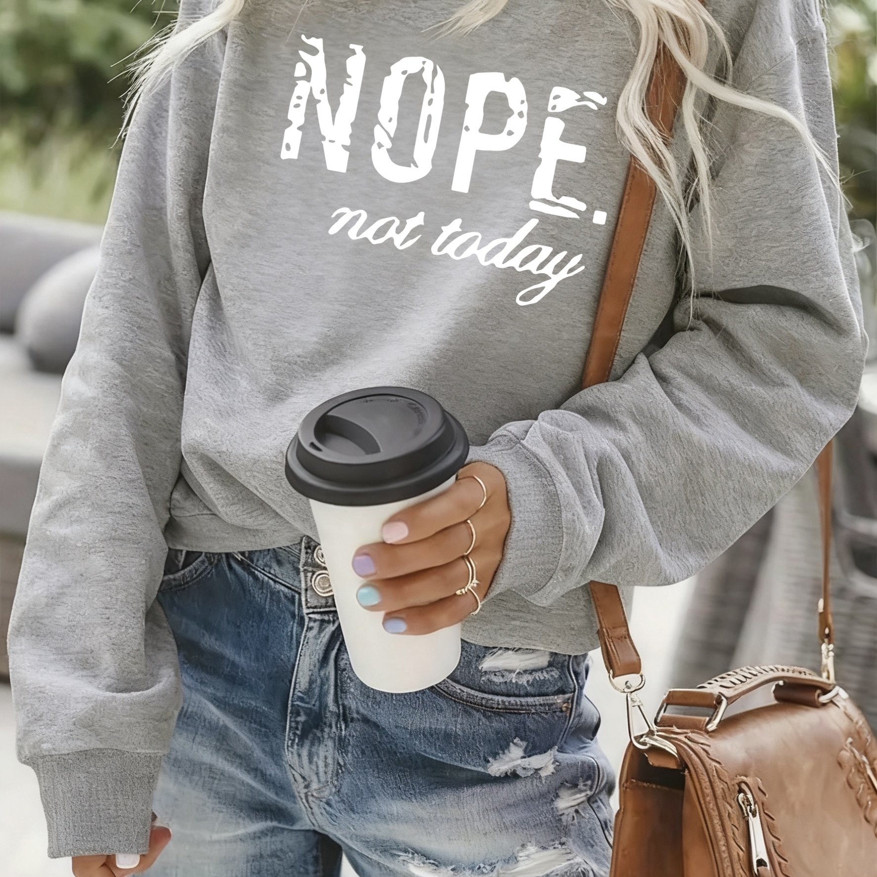 TEMU Women's Crew Neck Sweatshirt With "nope" Graphic Print, Comfortable Autumn/winter Casual Warm Top, Stylish, Trendy, And Versatile, Suitable For