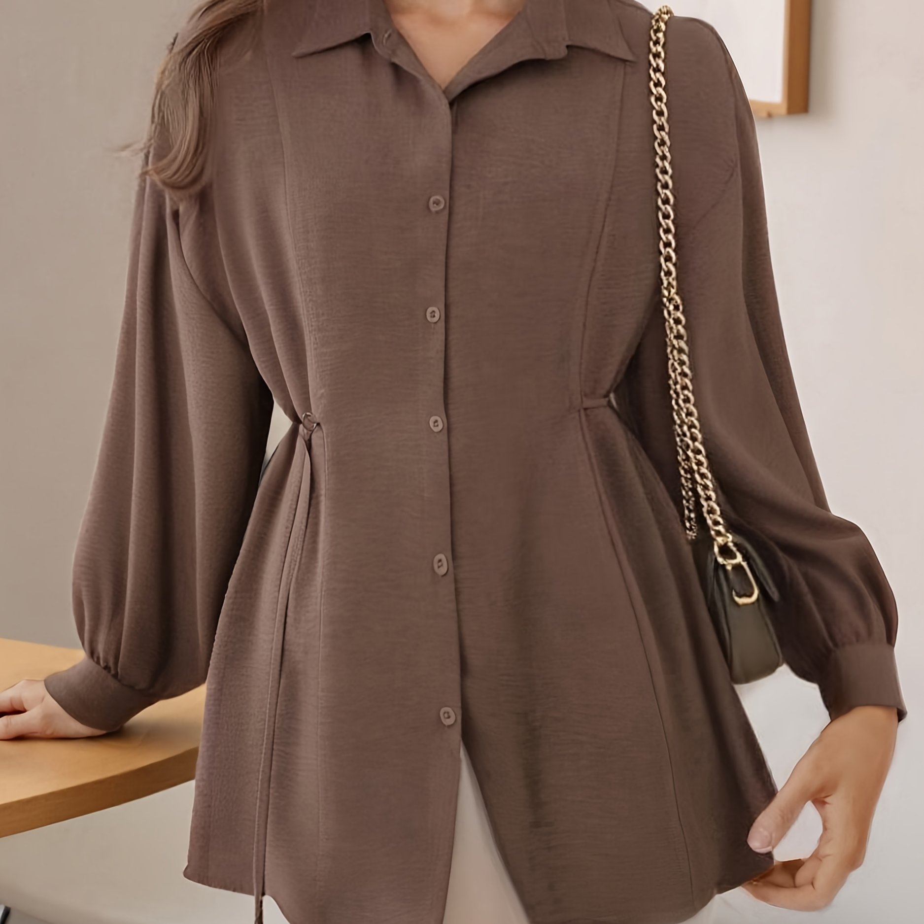 Women' Color Waist-cinching Shirt, Long Sleeves, Versatile And, Women's Clothing For Spring, Summer And Autumn