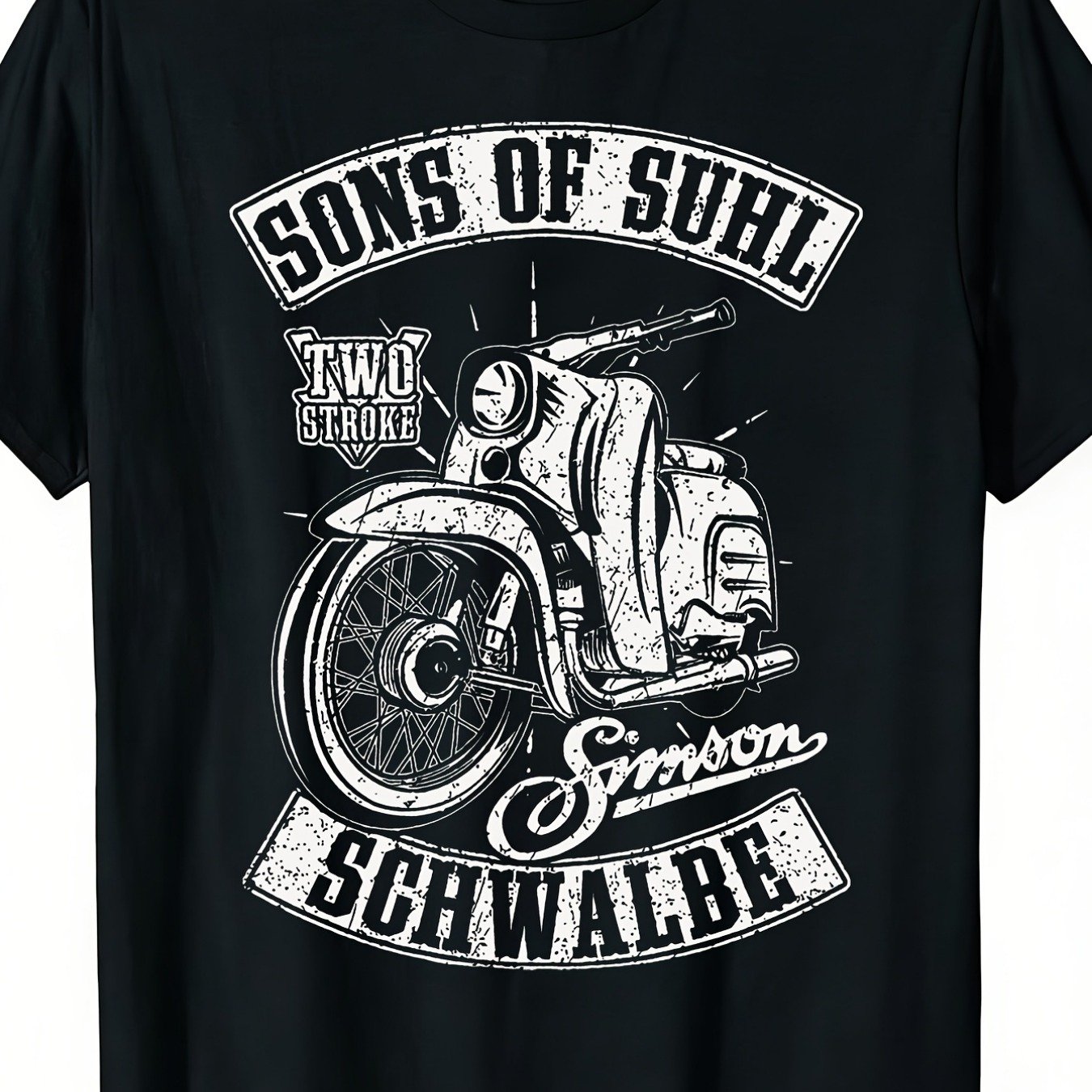Of Suhl Vintage Gdr T-shirt Retro East Block Motorcycle Roller Graphic, Black With White Vintage Design, Men's Casual Crew Neck, Loose Fit, Short Sleeves, Fabric, Perfect For Men Gifts