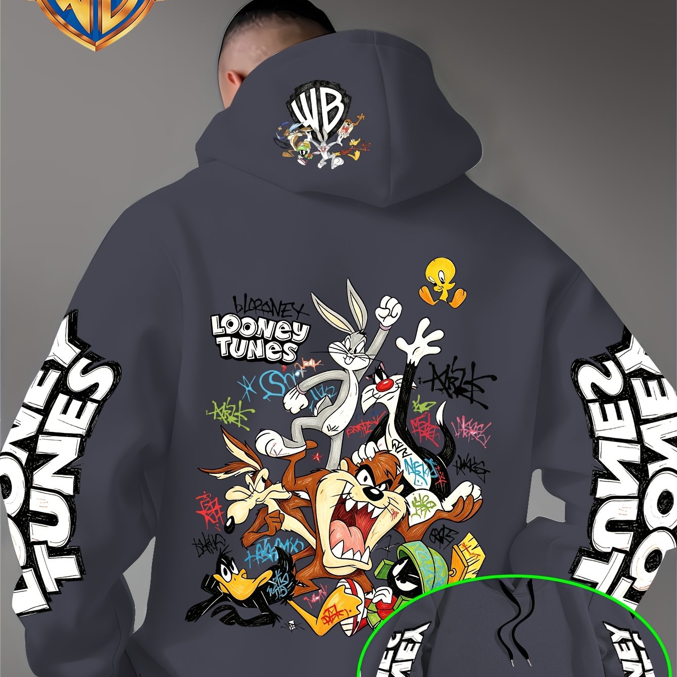 Warner Bros. Uradna " Classic Characters Collection" Grafična Majica - Moška Modna Kapuca s Potiskom na Rokavih, Kangurovim Žepom in Vrvico za