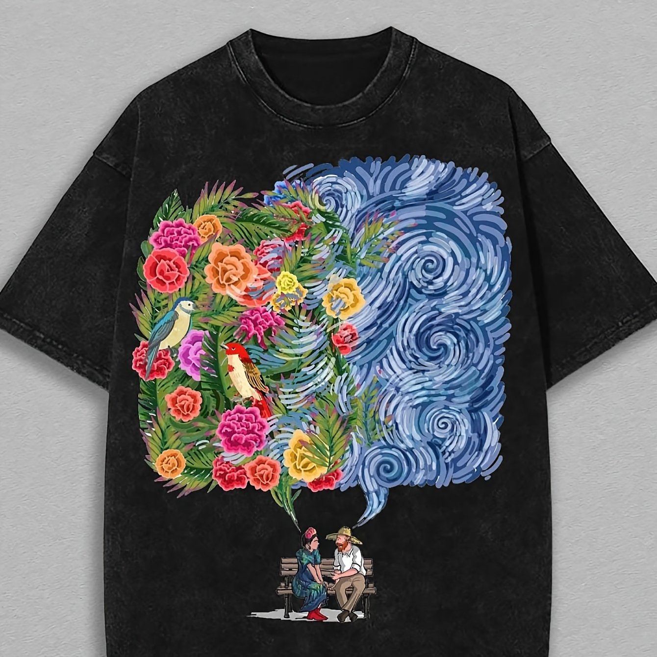 Van Gogh & Frida Art Print T Shirt Suitable For Art Lovers Ideal Art Exhibitions Casual Wear Fit Black Crew 180g Pure Cotton T Shirt Sizes S To 3xl