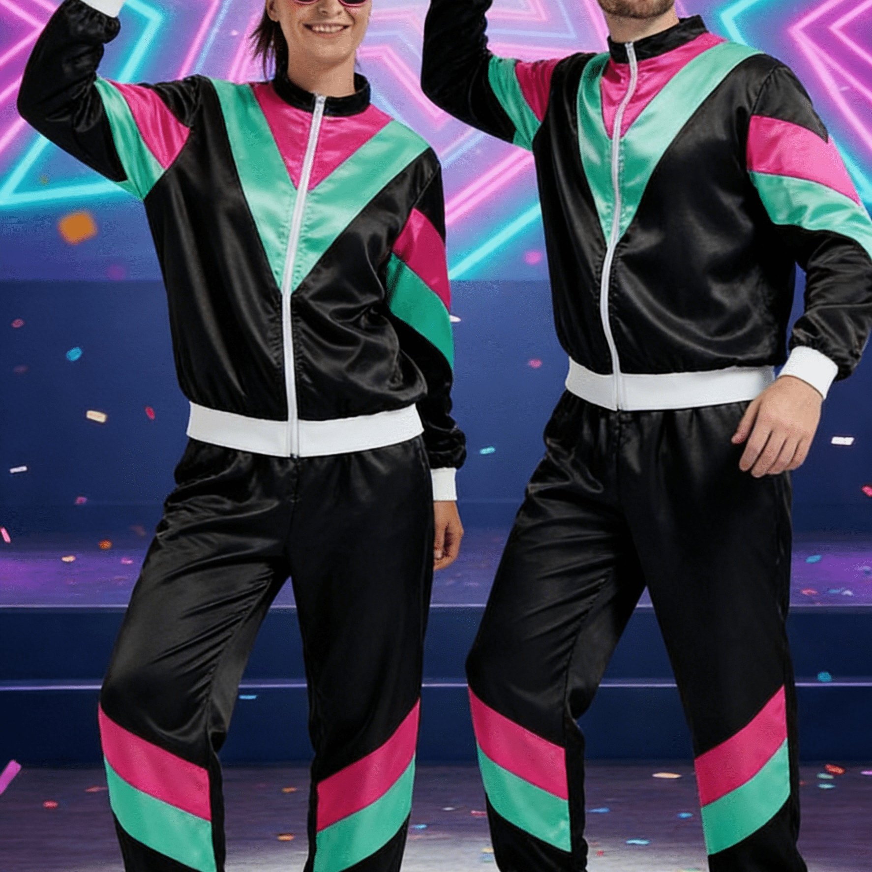 TEMU Sportswear Top And Pants Set, Themed Party Performance Outfit, Color Block Set