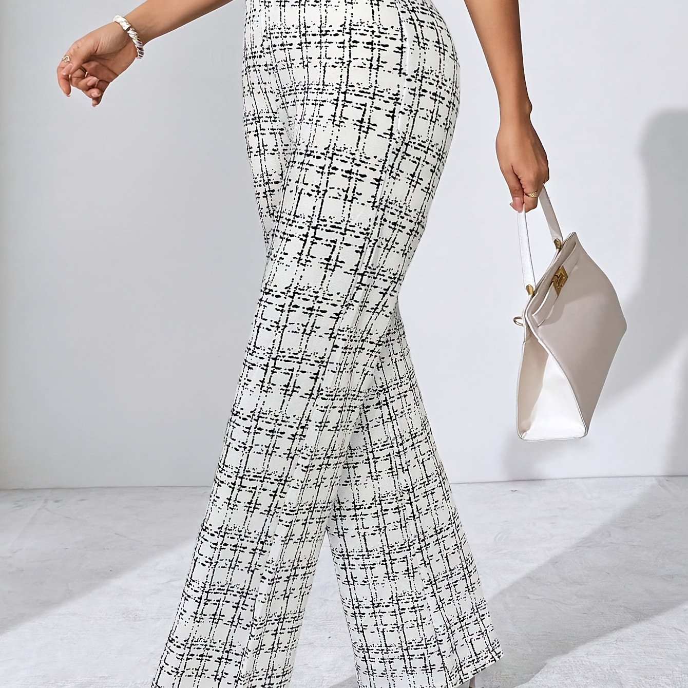 TEMU Elegant Print Stretch Long Pants, Straight-leg Trousers