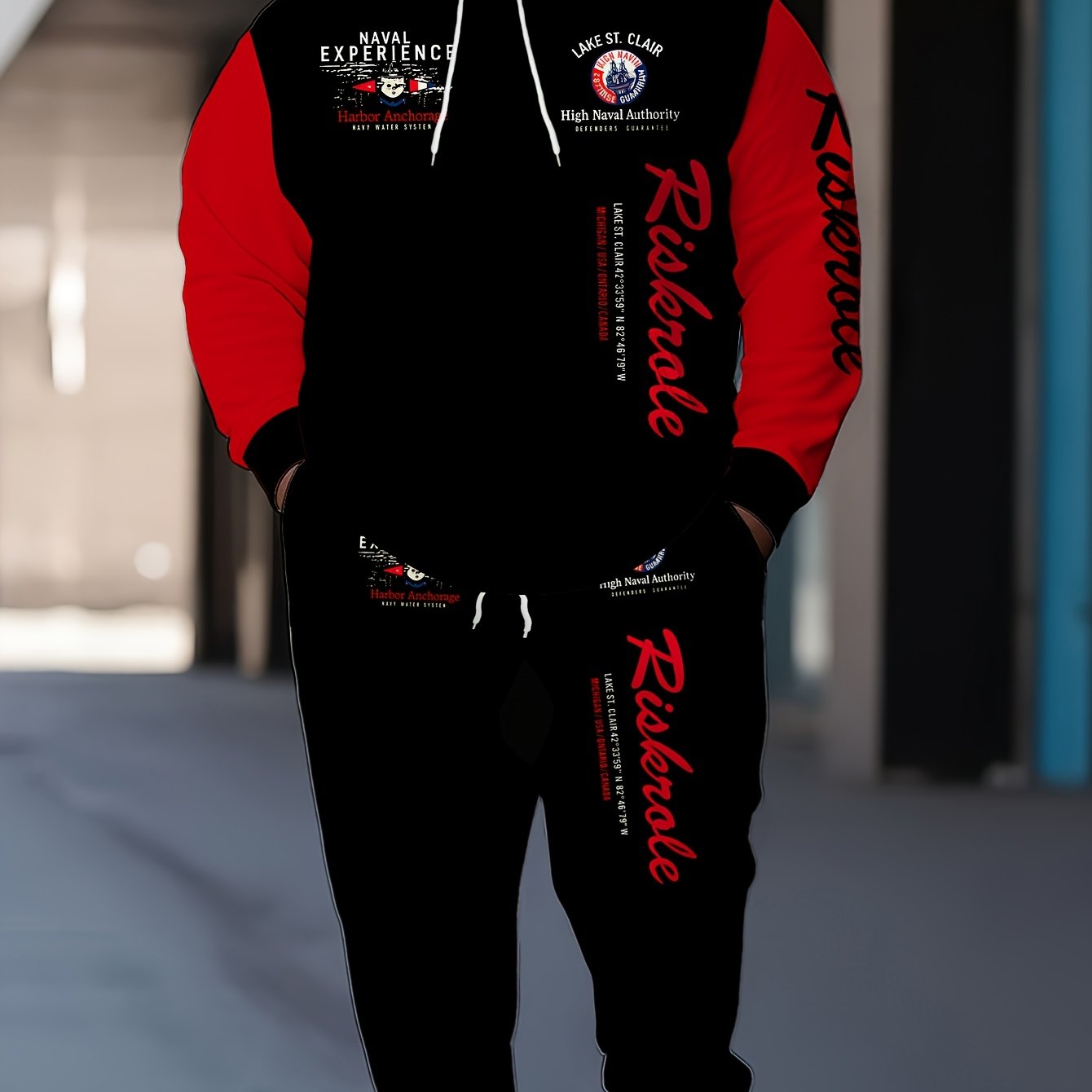 TEMU Men's Casual Oversized Fashion Sports Suit Men's Trendy Letter Print Long Sleeve Hooded Sweatshirt  Sports Pants, Plus Size
