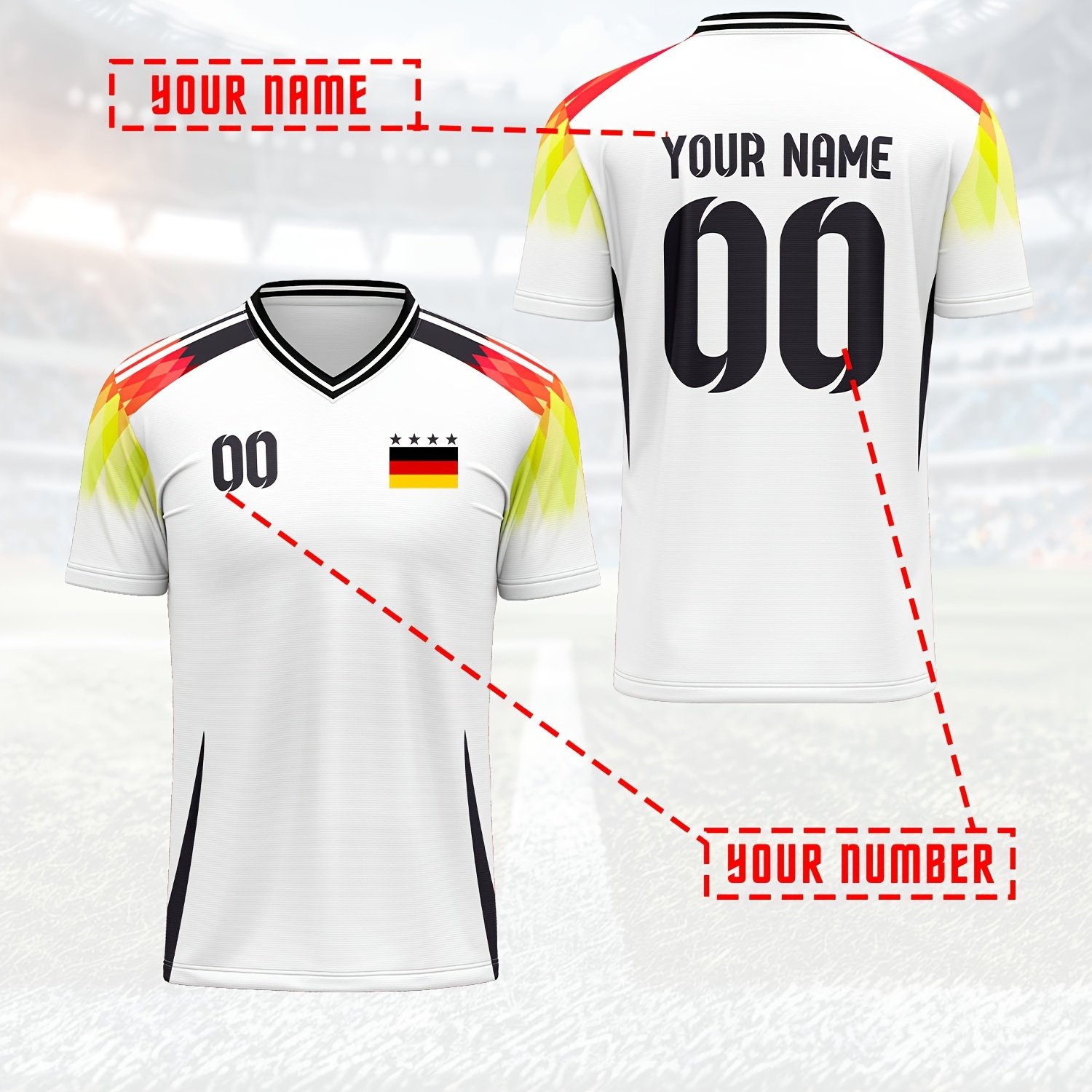 TEMU 2026 , Men's Sports Team Club Training V-neck Football Shirt With Front And Back Name And Number Printing, For Daily Casual, Parties, And