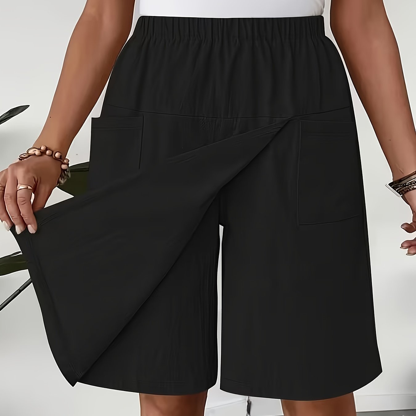 E-shop Plus Size - Plus Size - Plus Size Damen Wide Leg Shorts - Sommer Casual Seitentaschen Design, Slim Fit Loose Style Geeignet für und Formelle