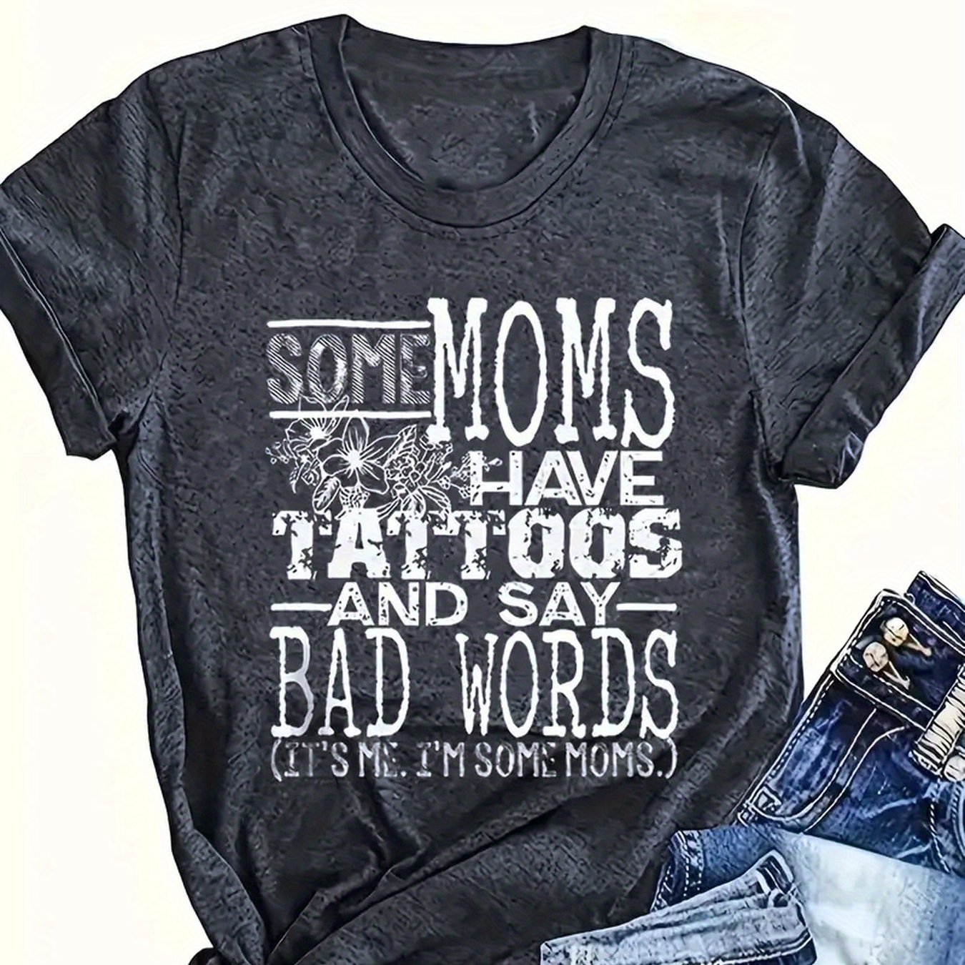 Image of Women's - Alphabet Letter Print T-shirt - Short Sleeve Crew Neck Casual Blouse | Machine Washable - Fit For Casual Attire & Clothing - For Body Types