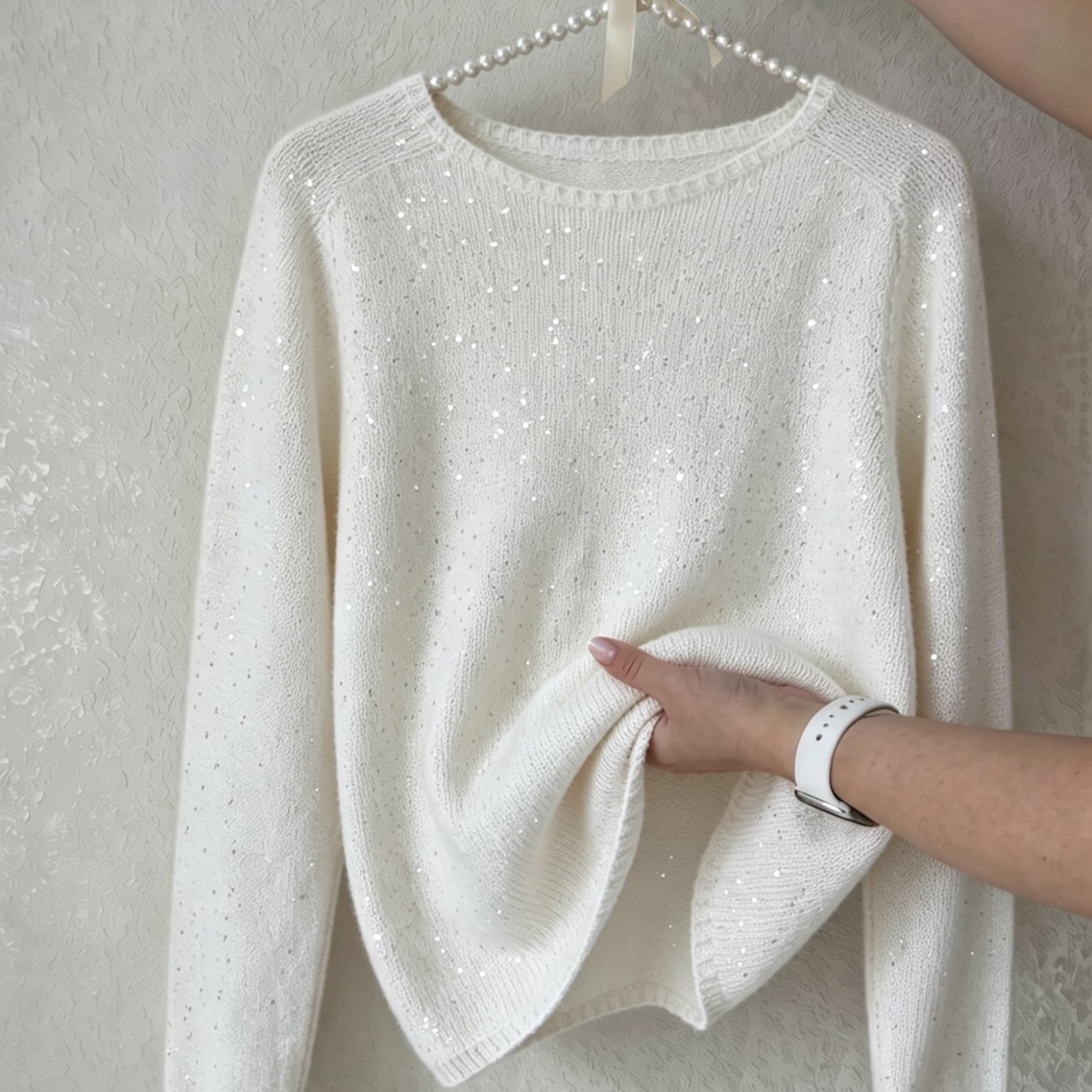 TEMU Autumn Winter Hot Retro Women's Fashion Women's Clothing Sparkling Sequined Long Sleeve Sweater Round Neck Pullover Party Outfit -friendly