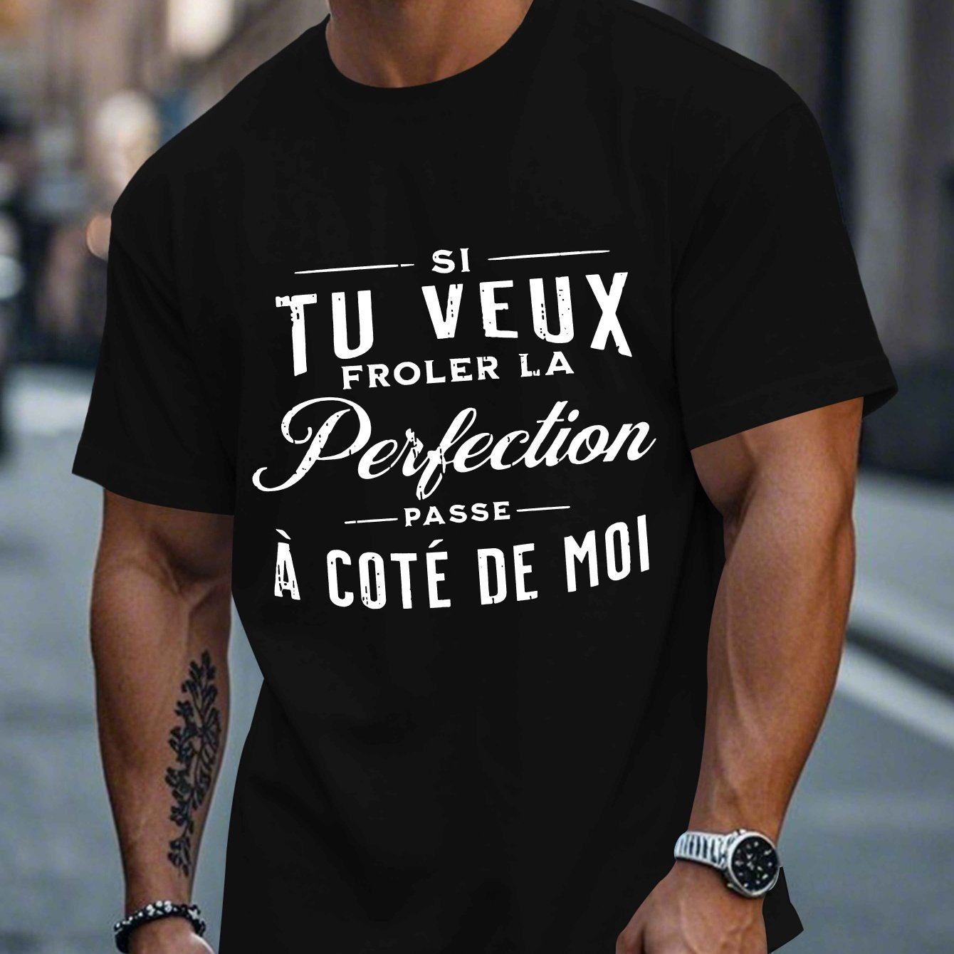 TEMU T-shirt Homme avec Française - Tu Réussiras la Perfection - T-shirt Blanc à Col Rond et Manches Courtes - Haut Décontracté Lavable Adapté à un