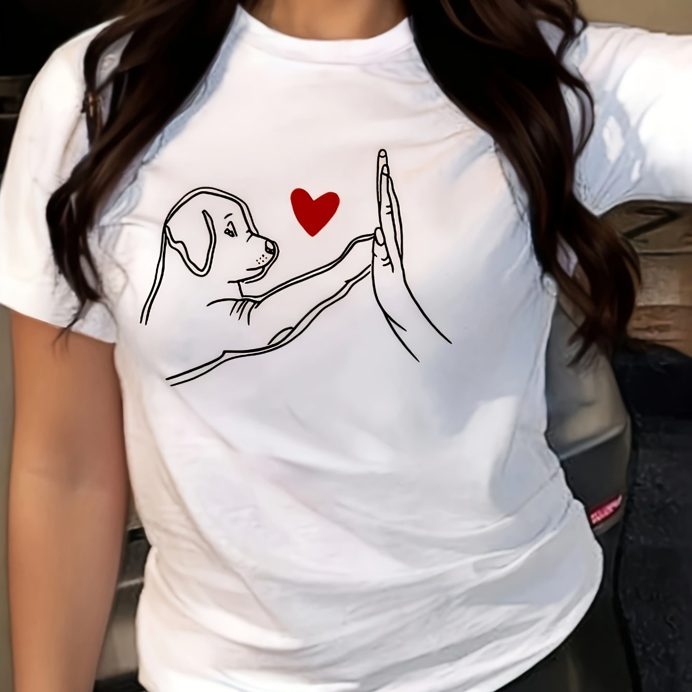 Image of Printed Pajama T-shirt, Cute Cartoon Dog Print T-shirt, Round Neck Short Sleeve Women's Top, Summer Casual Printed T-shirt Women's Top Loungewear