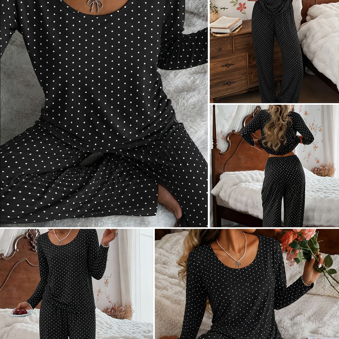 TEMU Pyjama et tenue de détente 2 pièces pour femme, Ensemble de nuit décontracté printemps-été-automne, Ensemble de pyjama confortable , Confortable