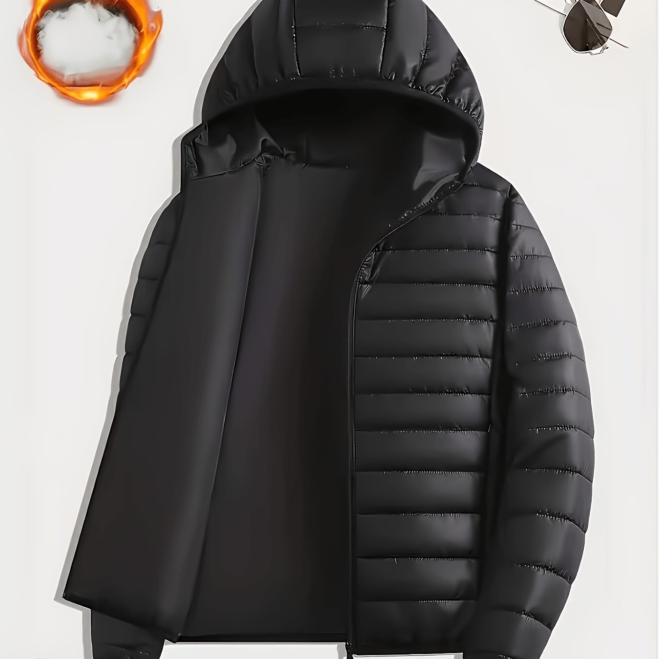 TEMU [yulei Rice Obm] Men's Fashion Casual Athletic Hooded Jacket, Thickened Warm Outerwear Suitable For Daily Commuting, Outdoor Activities, And
