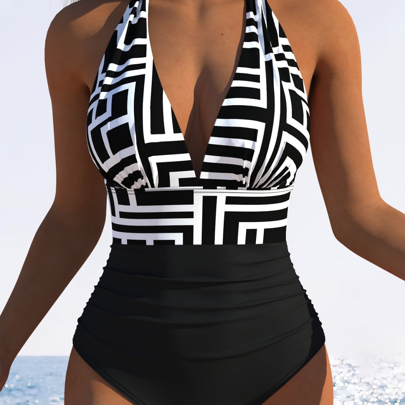 Image of Women's -piece Swimsuit - Stylish Print Design, High-elastic Fabric, Slim Fit Design Suitable For Swimming Pools And Vacations, Comfortable And Fit Swimsuit