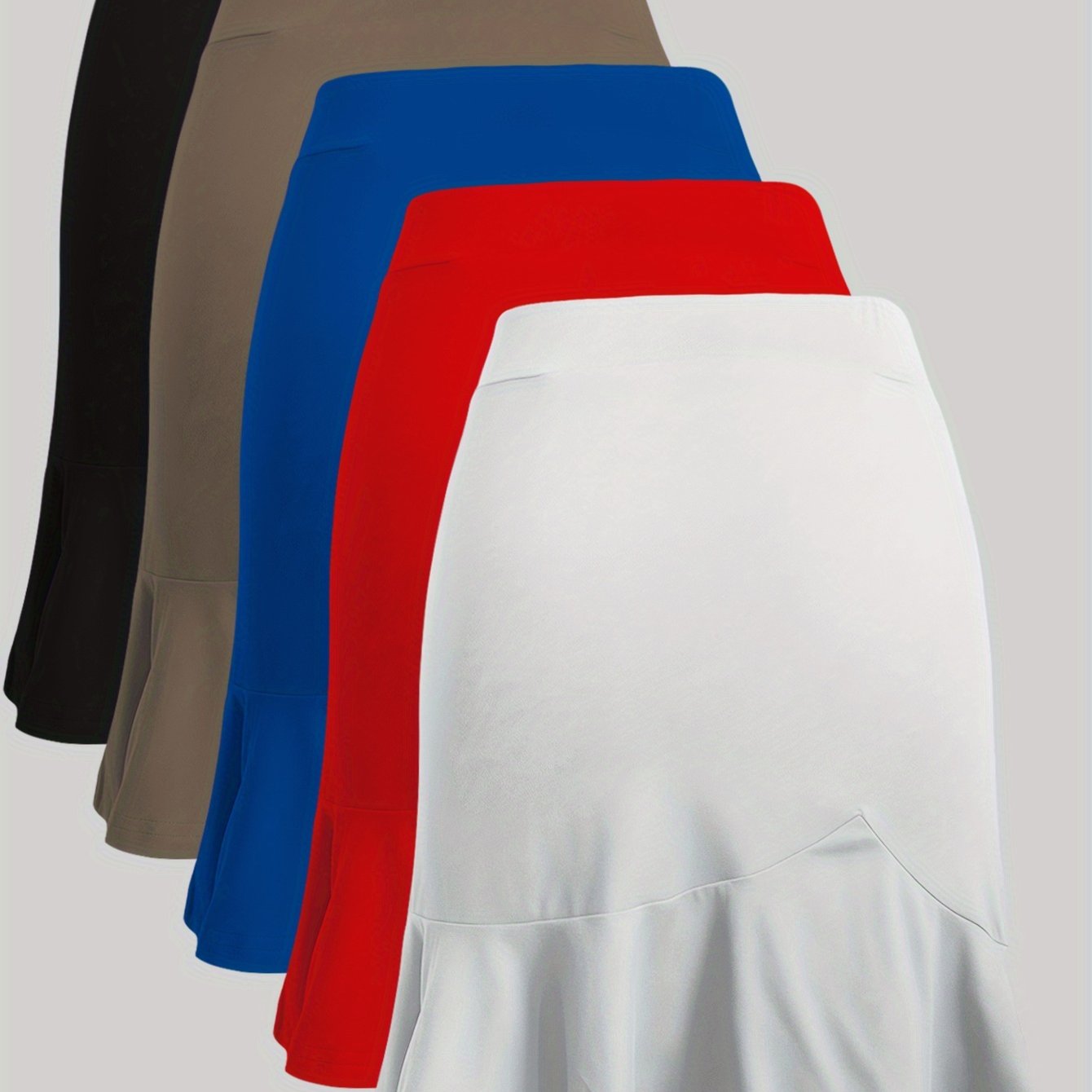 TEMU Ensemble de 5 pièces Jupe pour femme, mode, coupe slim, couleur unie, ourlet à volants irrégulier, , décontractée, polyvalente, longueur