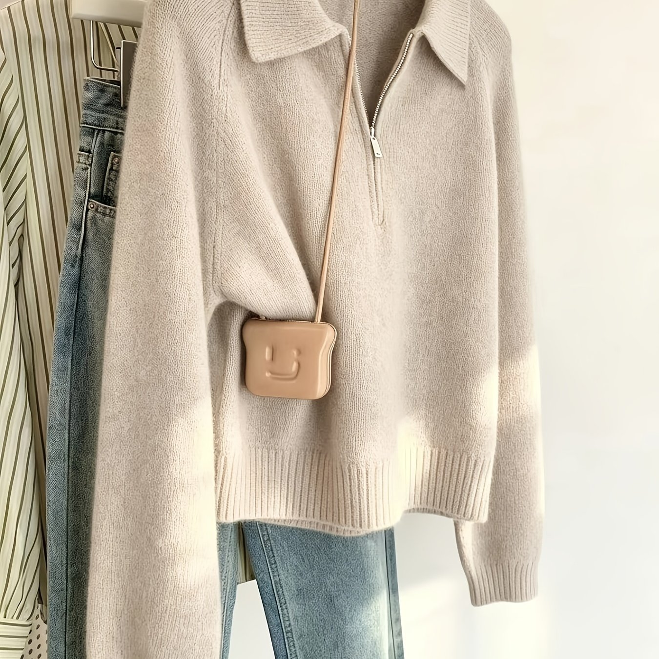 TEMU Polo-Kragen Halb-Reißverschluss Basislayer Damen Herbst Winter Revers Pullover Top