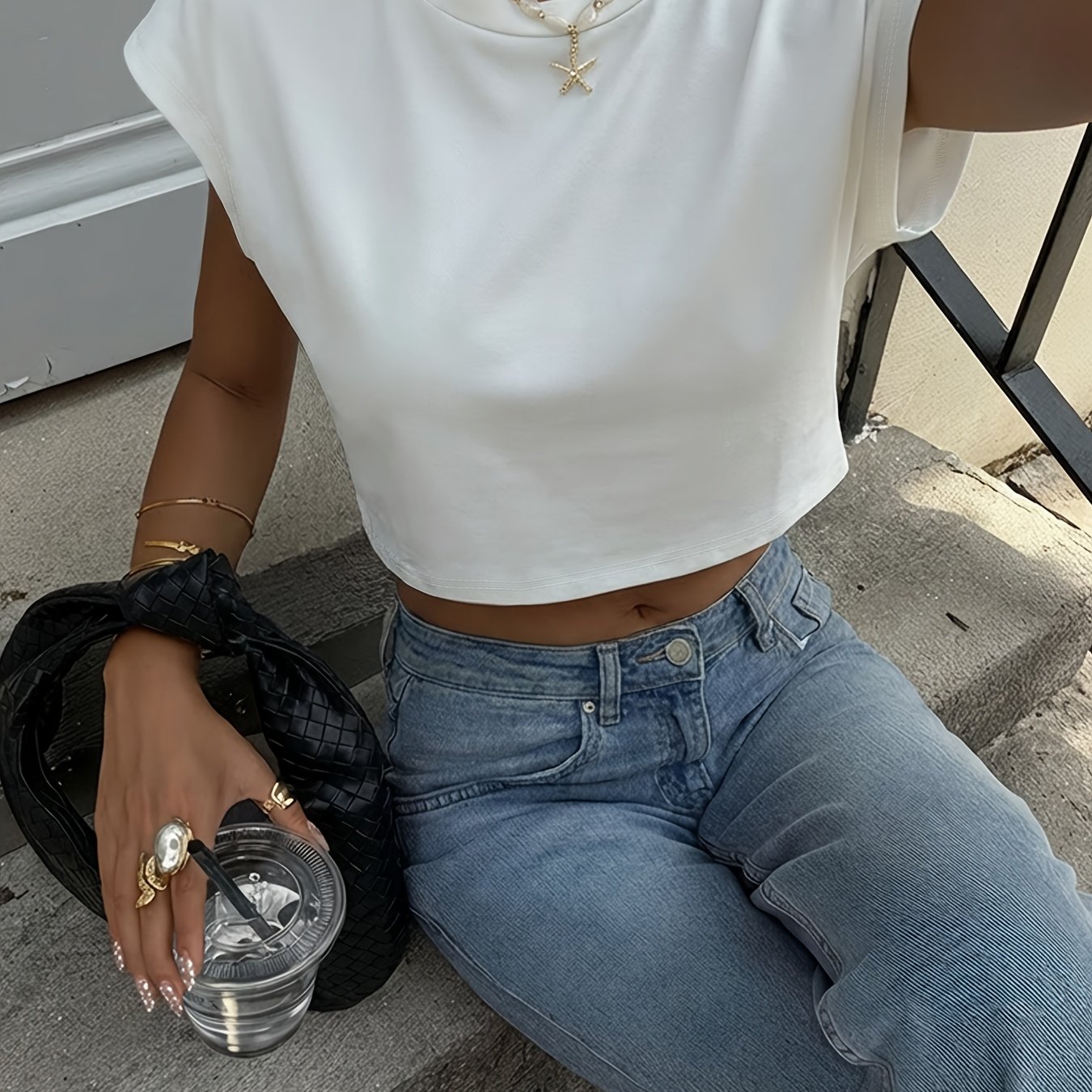 E-shop Y2K-Stil Uni-Farben Crop T-Shirt Lockerer Polyester Rundhals Kurzarm Streetwear Damenbekleidung