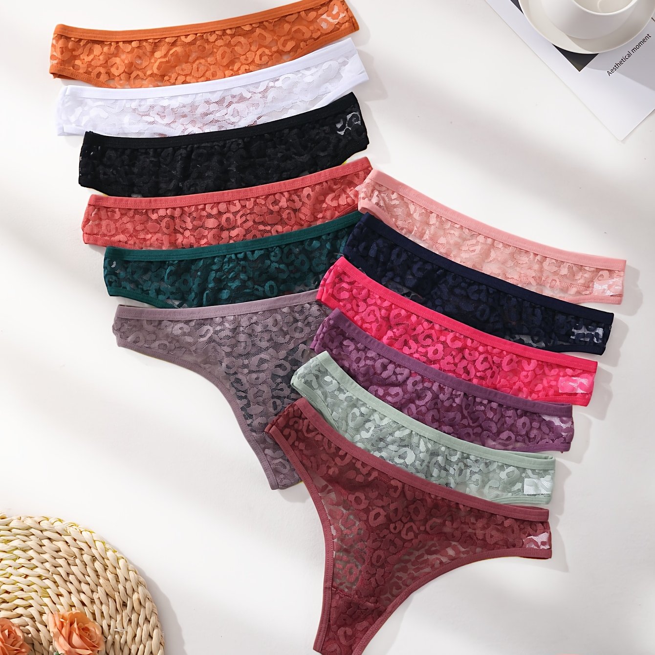 TEMU Random 6pcs Women's Thong, Mid-rise & High Elasticity, Transparent Lace Design, Sexy Lingerie, Breathable Mesh & Lace Splicing, & Summer Style