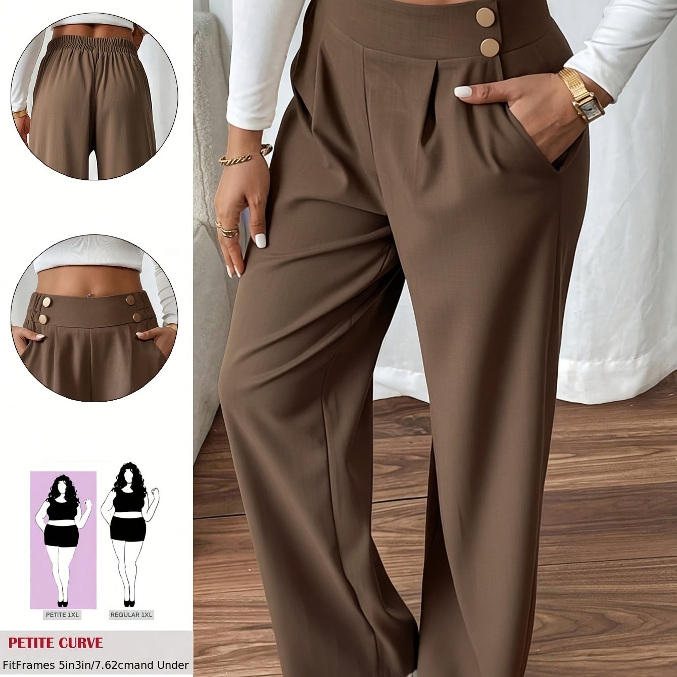 TEMU Plus Size - Women' Plus Size, Plus Size Women, Double-button Straight Elegant Commuter Trousers, Women's Dress Pants, Casual Plus Size Women's
