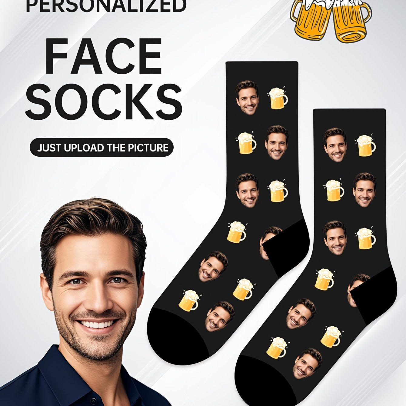 TEMU 1 Paire de Chaussettes Personnalisées avec Éléments Amusants Personnalisés, Chaussettes à à Visage Imprimé à pour des Pères. Personnalisées avec