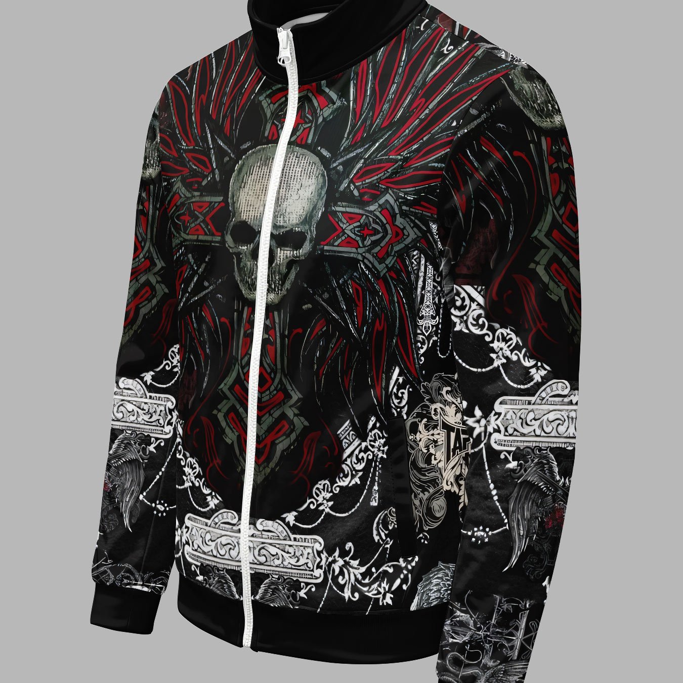 TEMU Men's Fashion Autumn/winter Jacket, Skull And Thorns Print, Stand Collar Zipper Casual Sport Top, Surprise Birthday And Holiday Gift For Teen