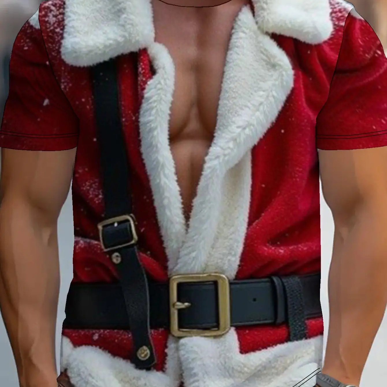 TEMU [print Design Not Textured] Men's Print Christmas T-shirt - Santa Claus And Style, And Red Suit Design, Round Neck Short Sleeve Casual Holiday