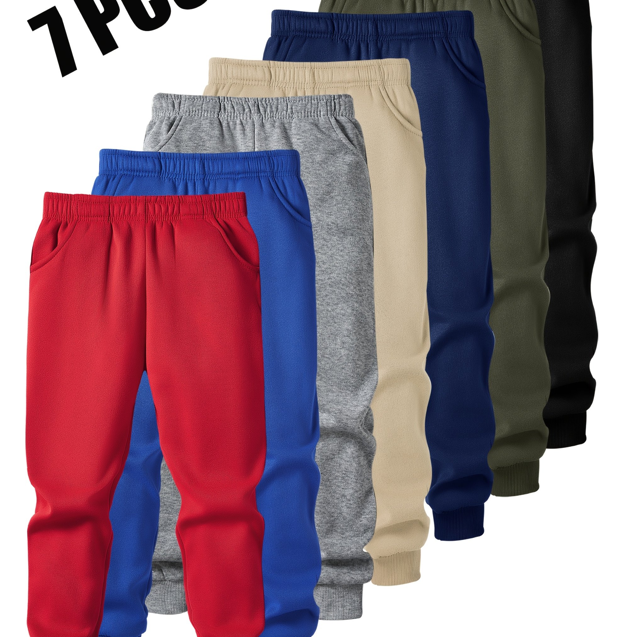 item picture set of 7 casual solid color long pants for boys featuring an elastic waistband jogger   as a gift for the autumn and winter   for outdoor