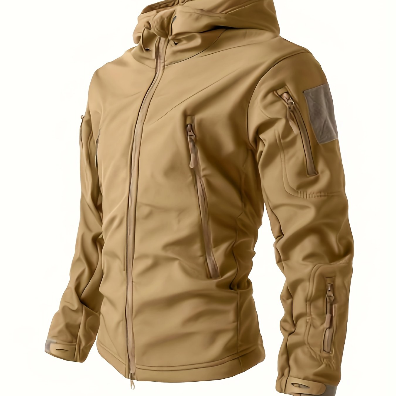 Men's Winter Softshell Jacket with Hood, Pocketed Trench Coat