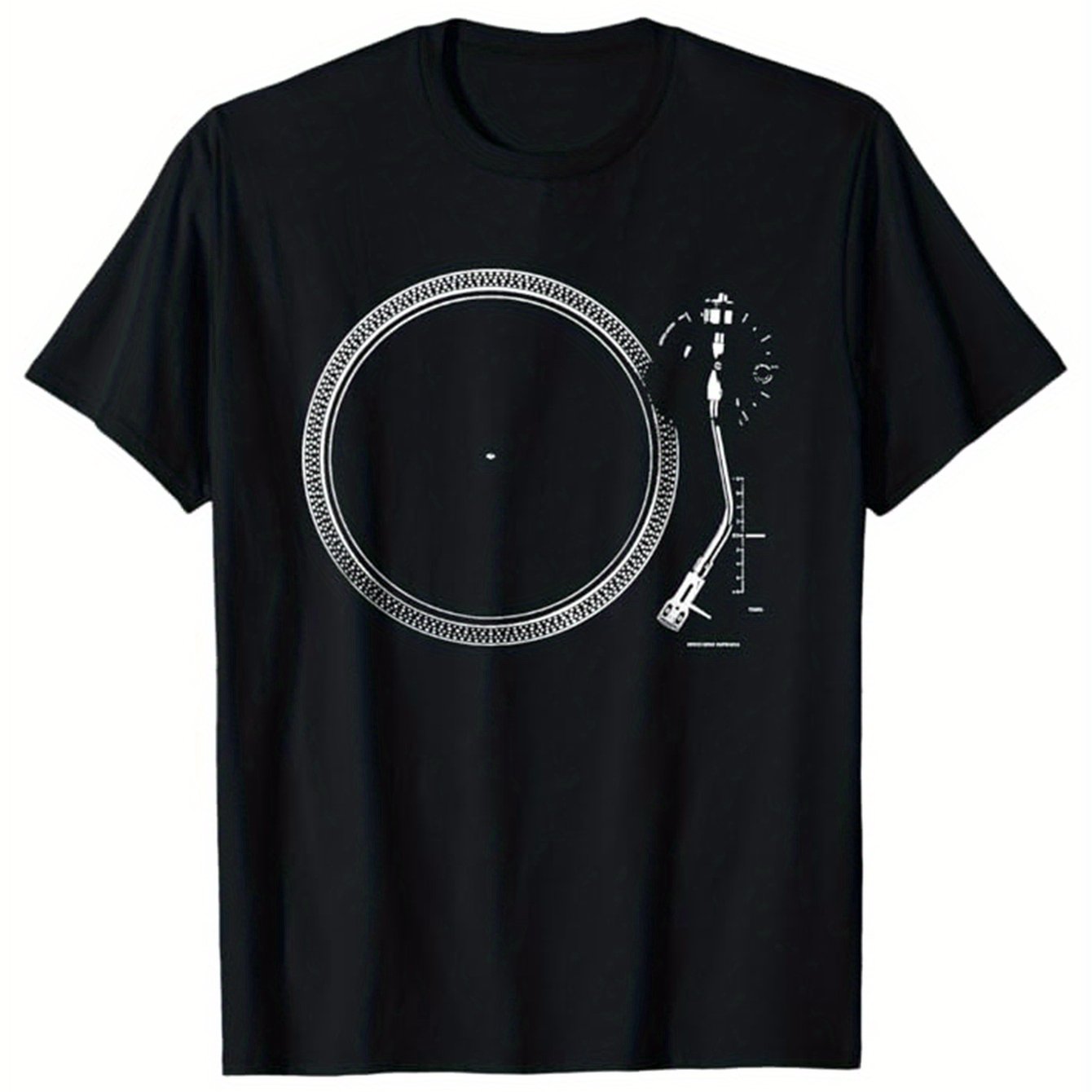 TEMU Men's T-shirt With Black Vinyl Record Graphic - Music Theme Short Sleeve Crew Neck Casual Shirt, Versatile Everyday Top For Layering