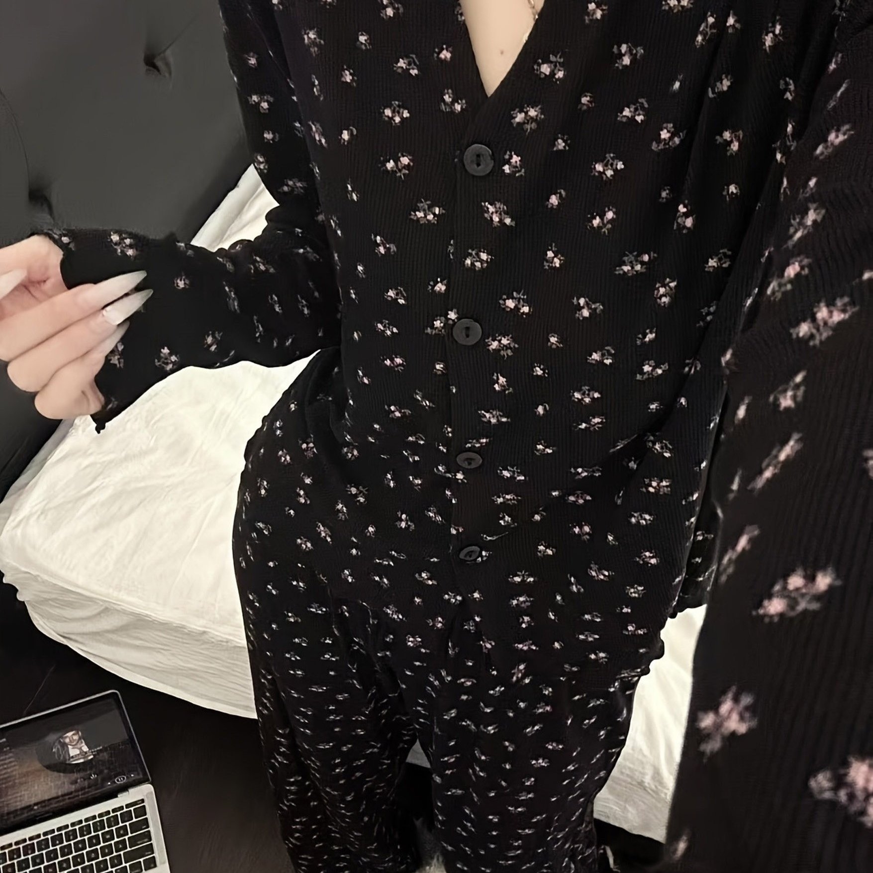 TEMU Japanese-style Floral Sweet Pajamas For Women, Spring/ 2025, New High-end Loungewear Set, Suitable For Outdoor Wear