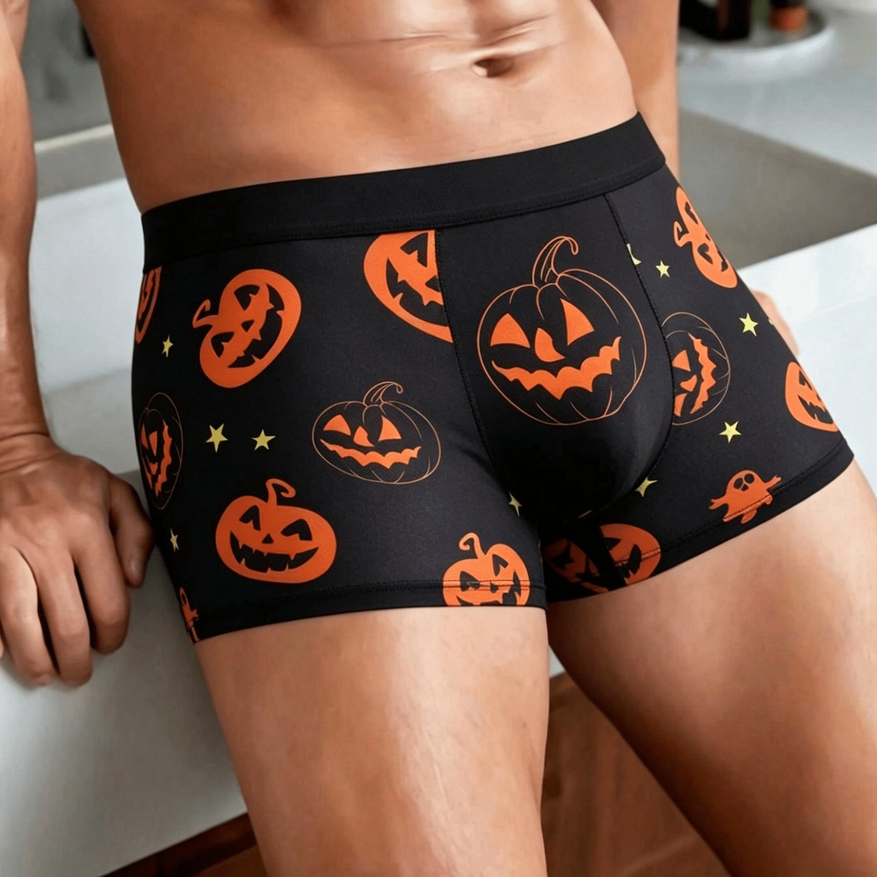 TEMU Men's Boxer Briefs, Halloween Pumpkin Soft Comfortable Casual Wear
