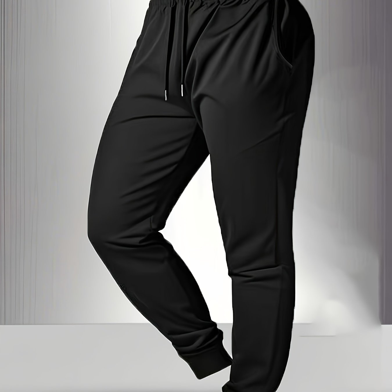 TEMU Men's Casual Athletic Cropped Pants - Stylish Black, Loose Fit With Pockets, Polyester Fabric, Perfect For Spring/summer/fall, Casual