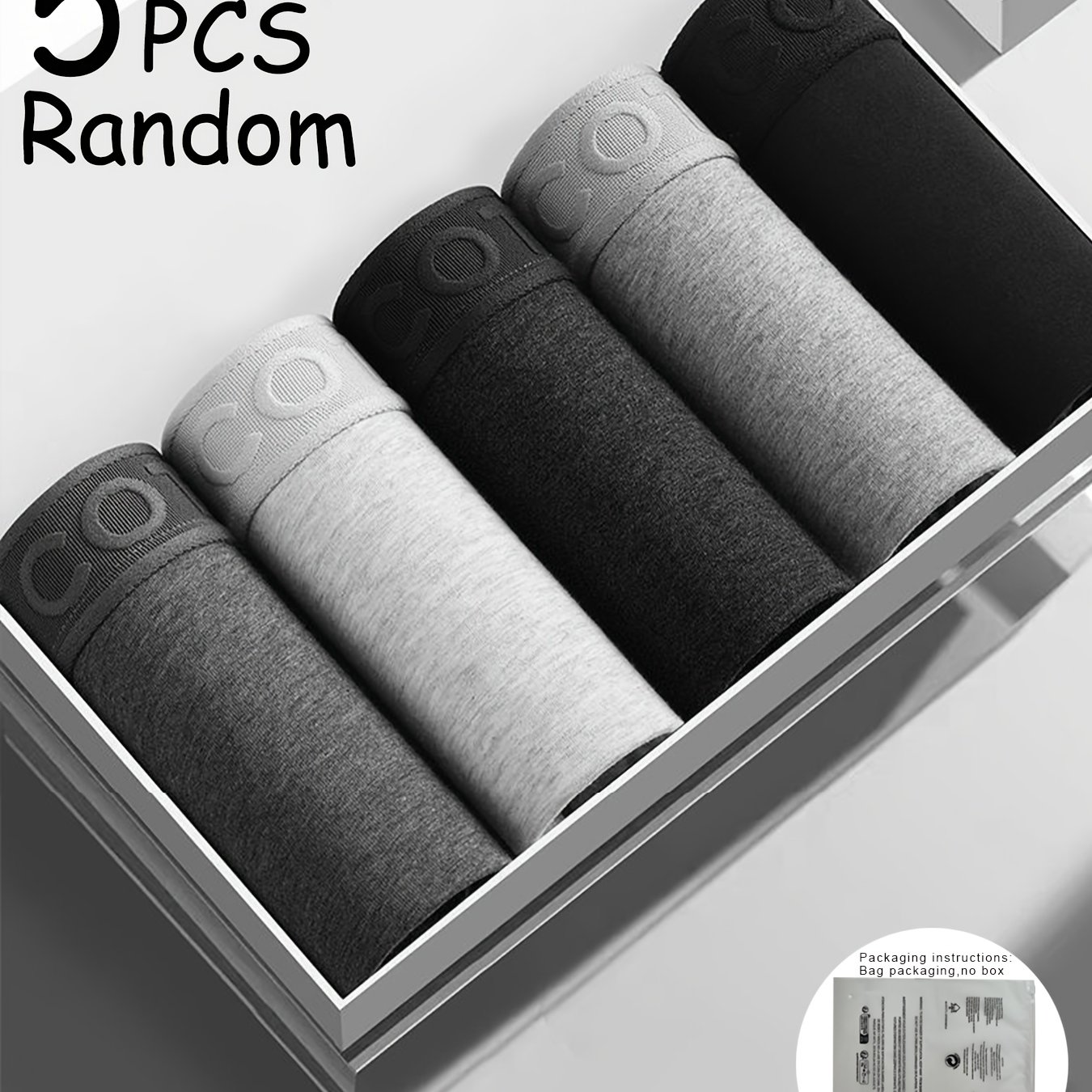 Brovanic 5pcs Men's Cotton Boxer Briefs In Random Solid Colors, Light Luxury Solid Color Random Mix, 95% Cotton For And , Simple And Elegant, Suitable For Or