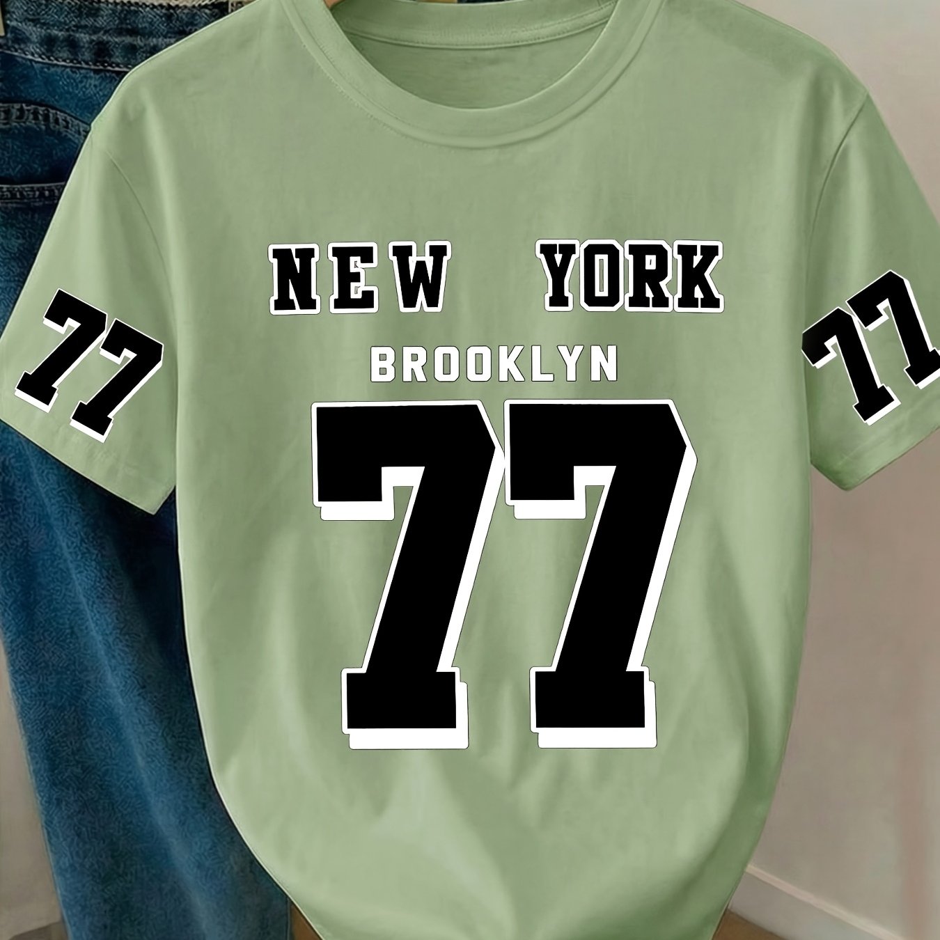 TEMU Brooklyn 77 Printed Women's Crew Neck Short Sleeve T-shirt | , Stretch Fabric, Ideal For Daily Wear