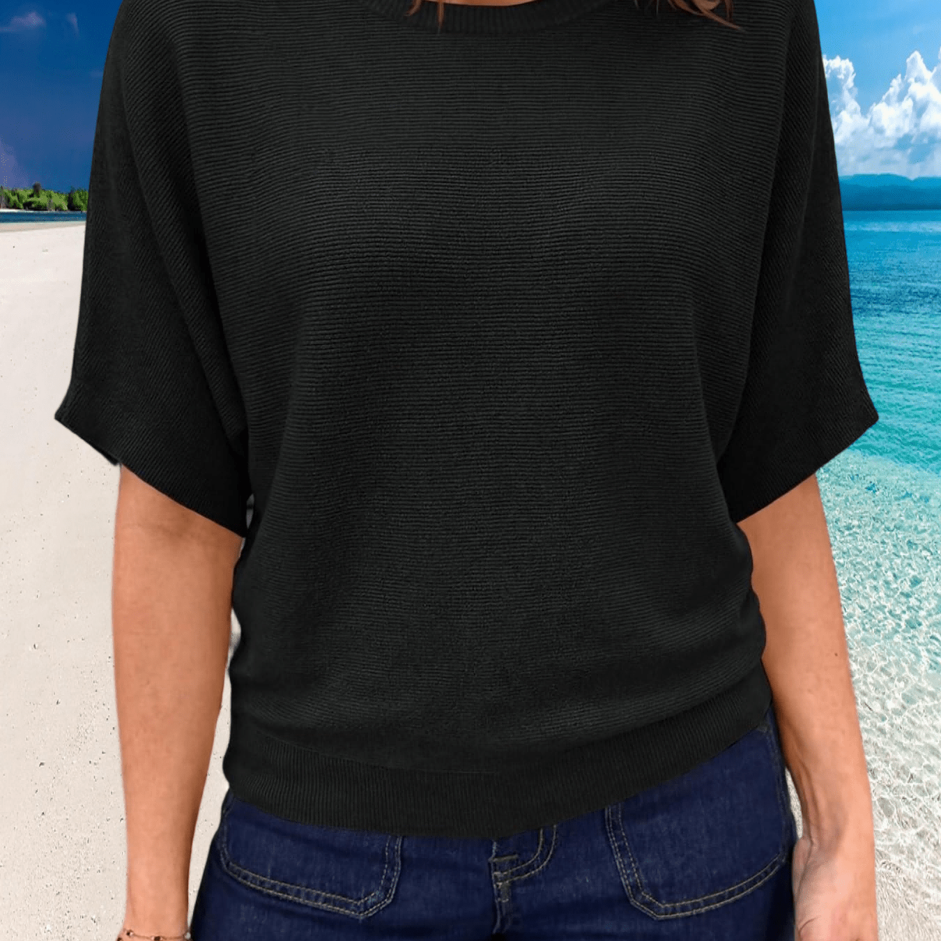 Womens Short Sleeve Sweater Summer Batwing Trendy Casual Boat Neck Lightweight Loose Fitting Tops