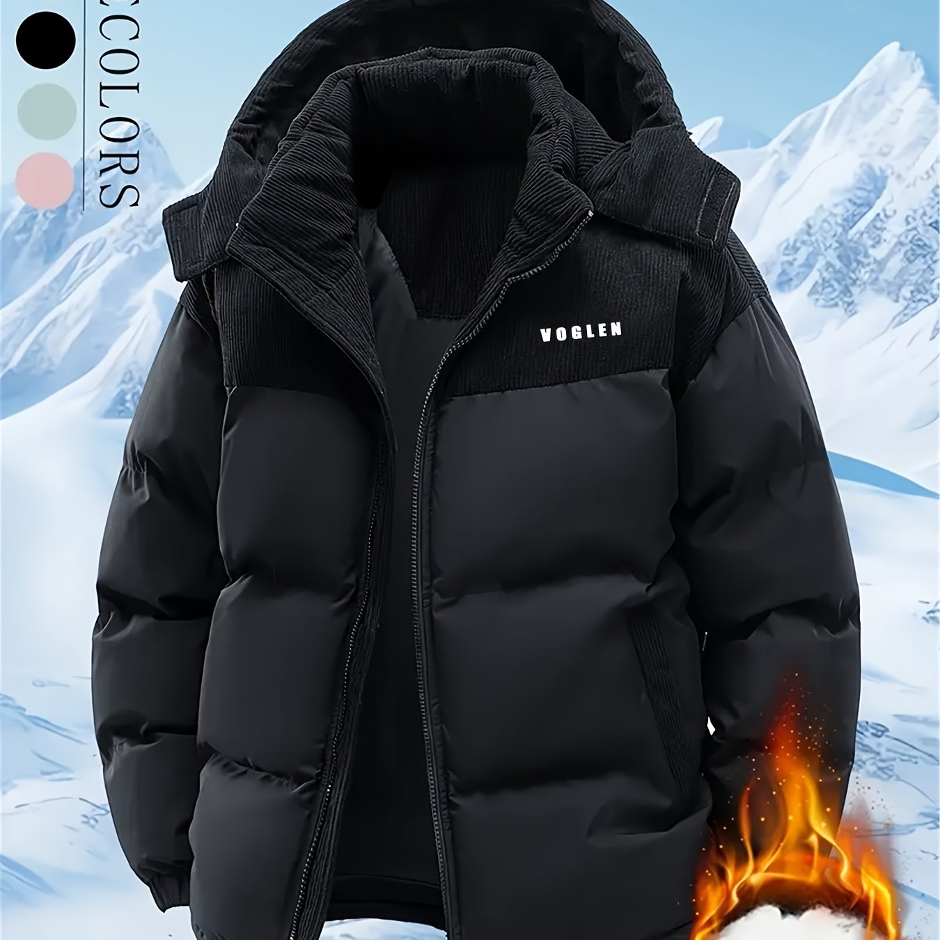 1pc New Winter Hooded Casual Men's Coat Jacket Men's Detachable Hooded Warm Color Jacket Couple's Winter Youth Jacket Top